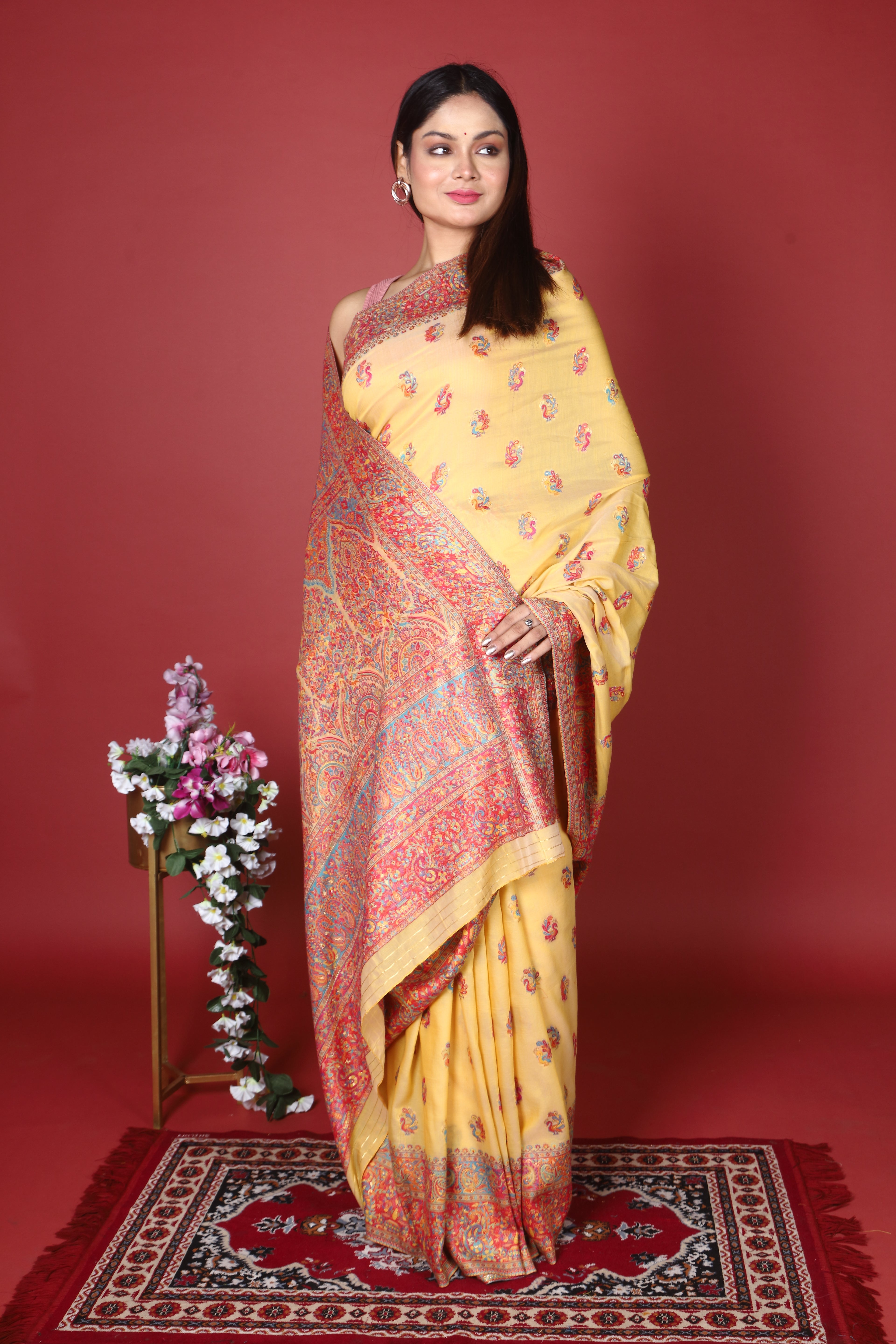 Pure Silk Wool Kani Work Kashmiri Saree