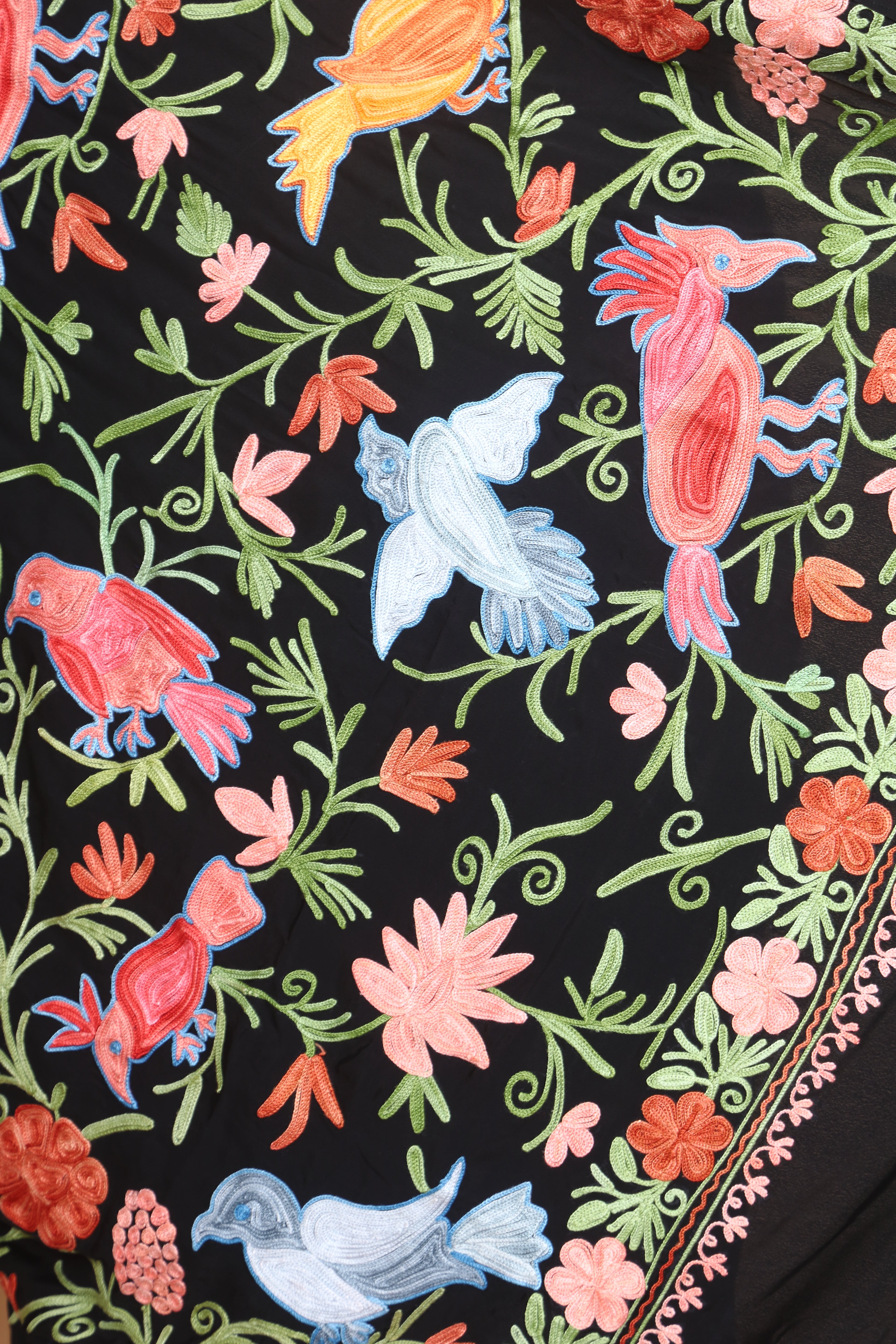 Semi Crepe Silk Machine Aari Embriodery Kashmiri Saree