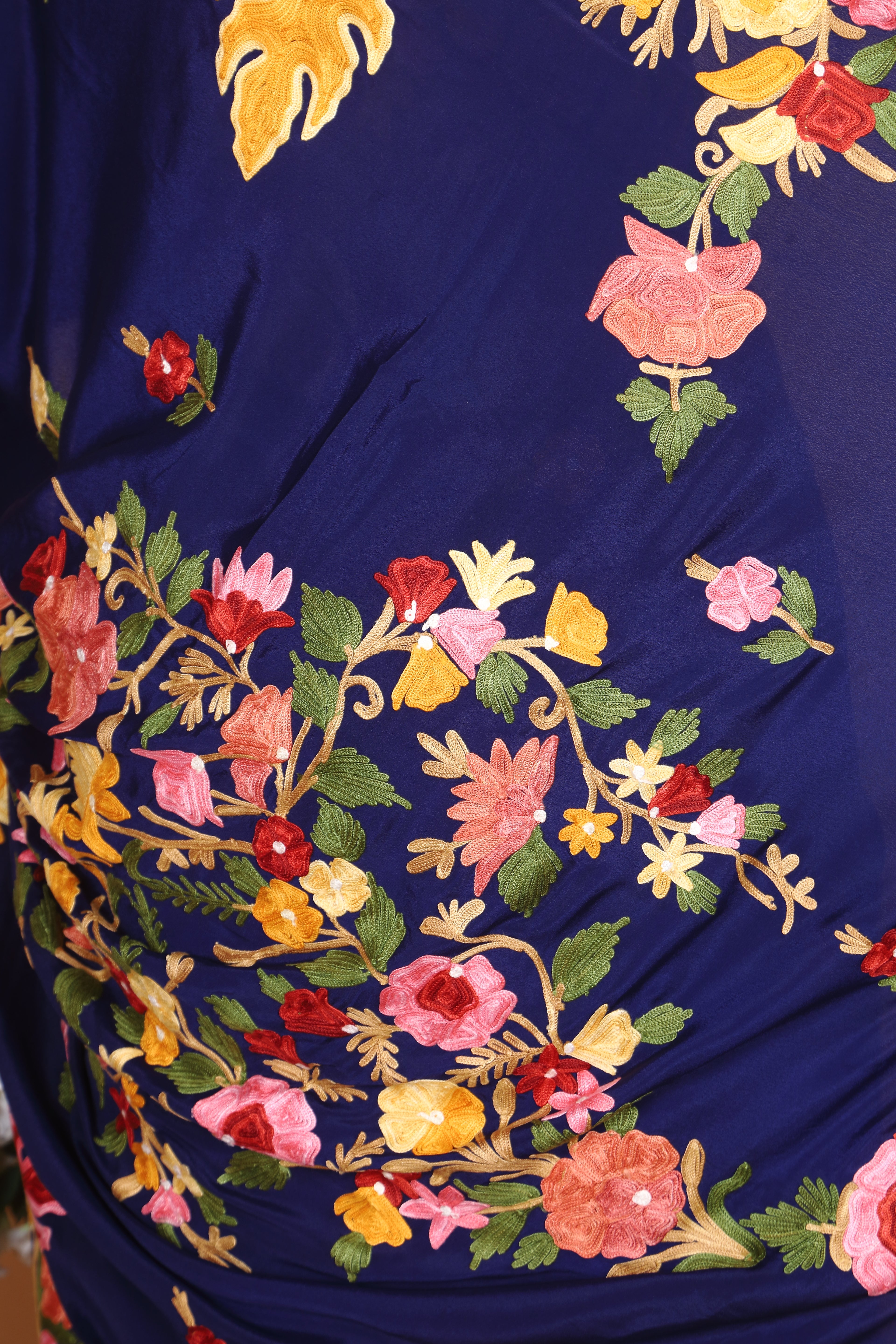 Semi Crepe Silk Machine Aari Embriodery Kashmiri Saree