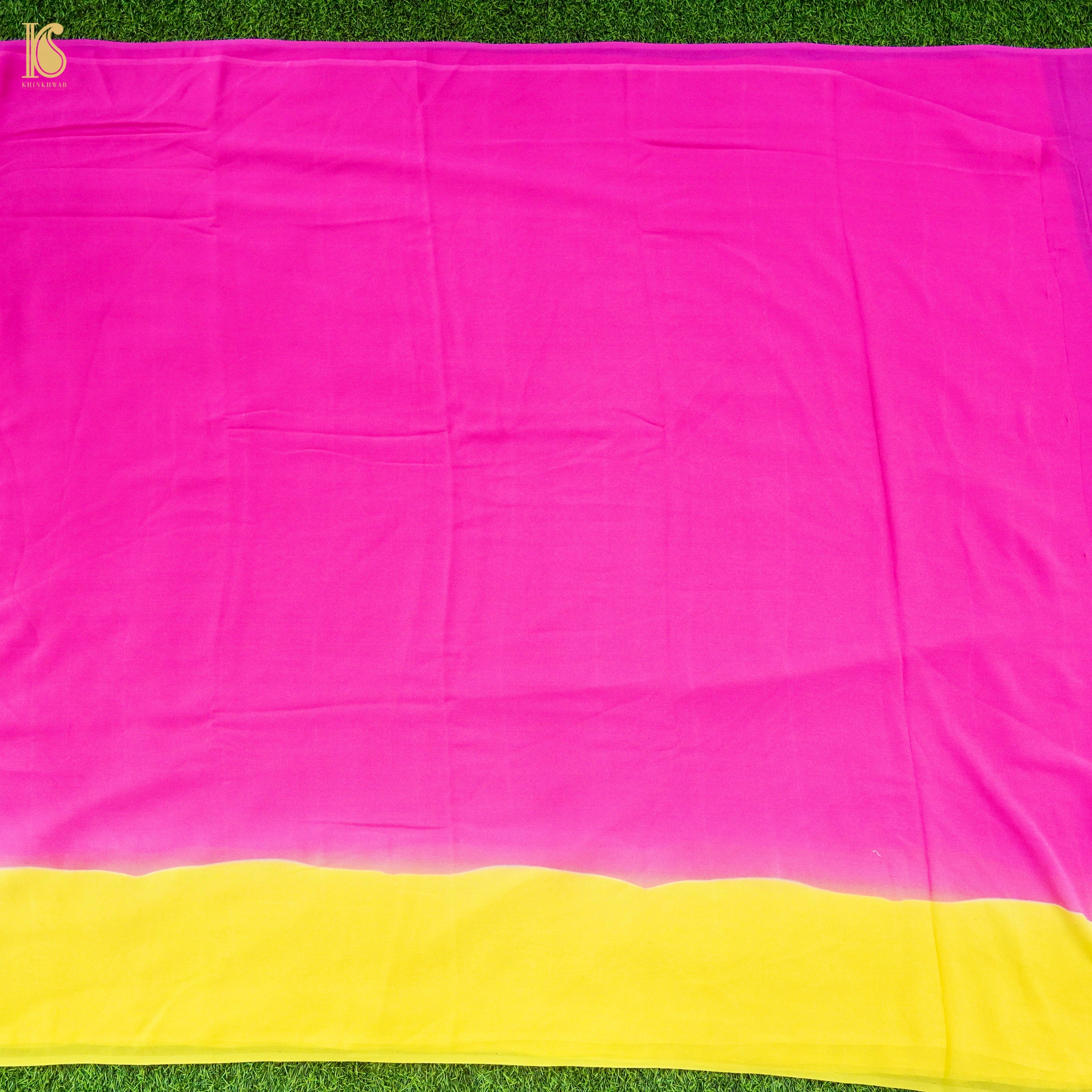 Pink & Yellow Pure Georgette Saree - Khinkhwab