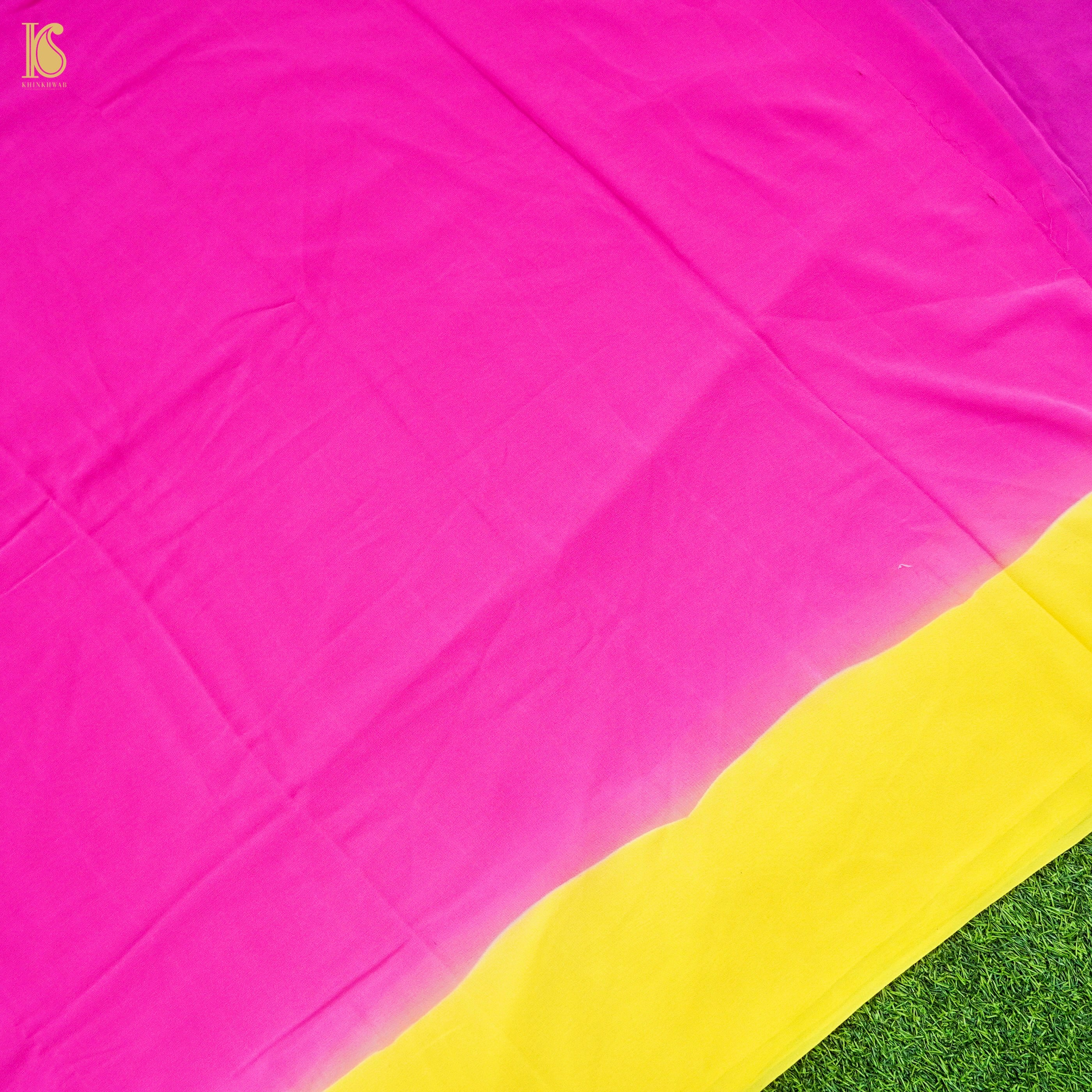Pink & Yellow Pure Georgette Saree - Khinkhwab