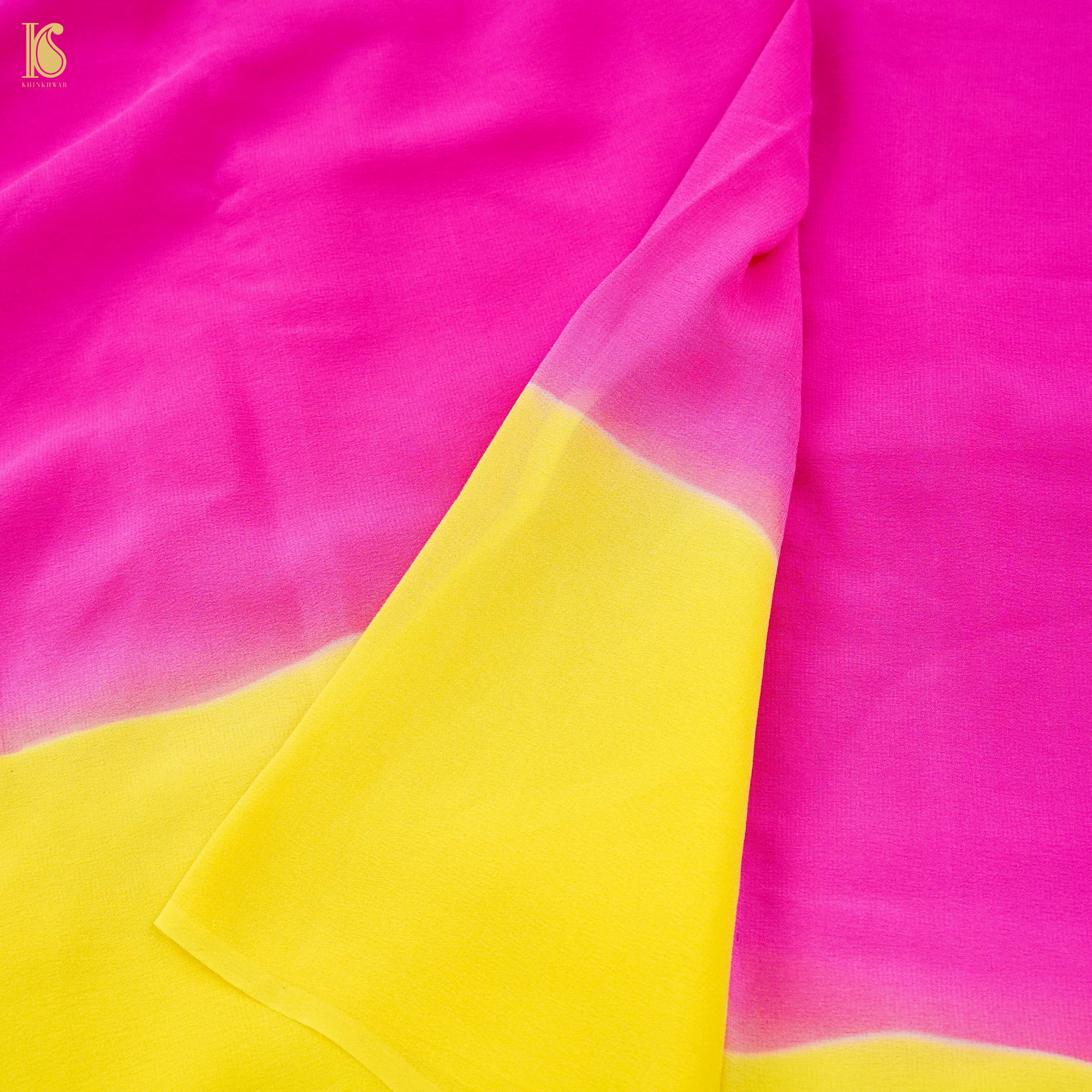 Pink & Yellow Pure Georgette Saree - Khinkhwab