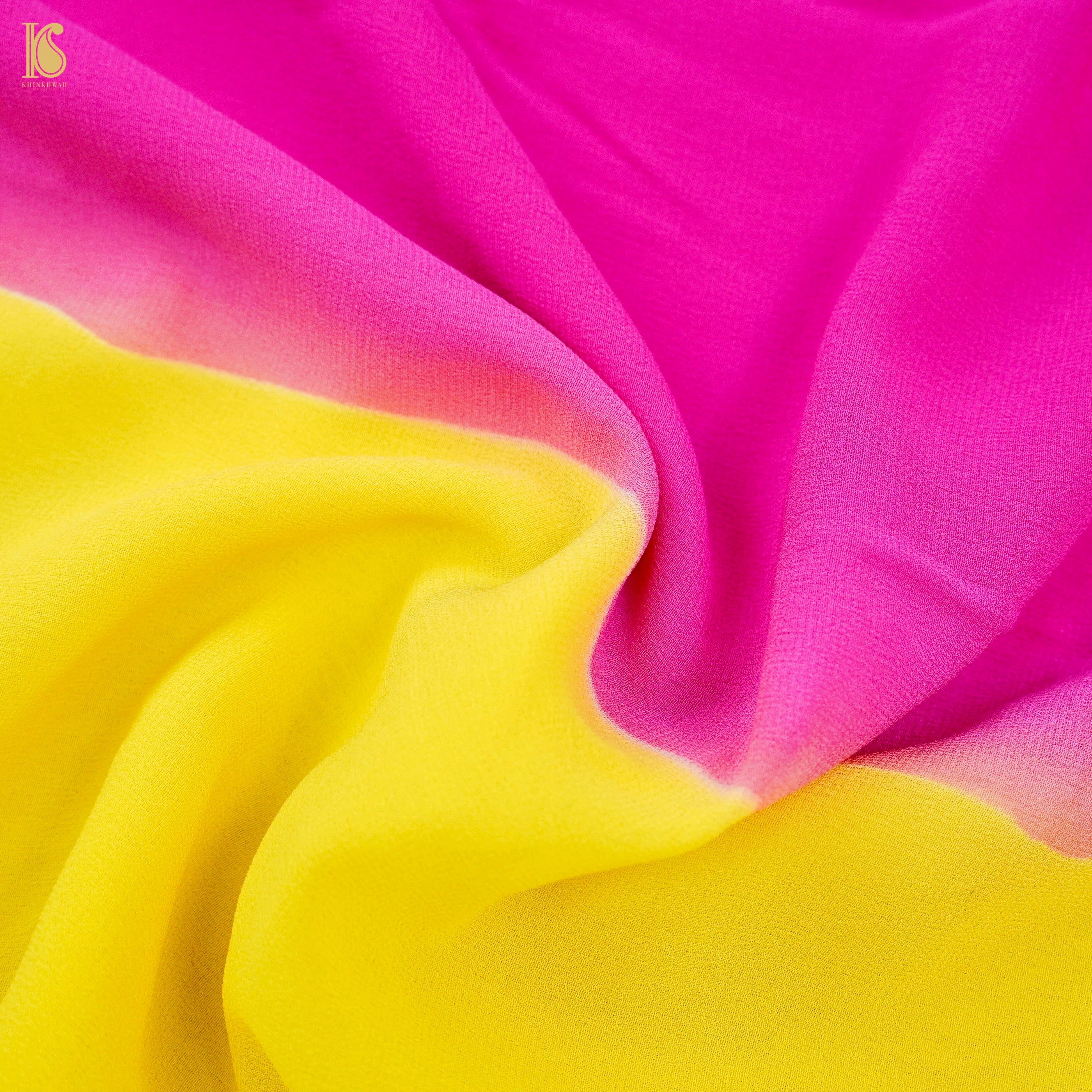 Pink & Yellow Pure Georgette Saree - Khinkhwab
