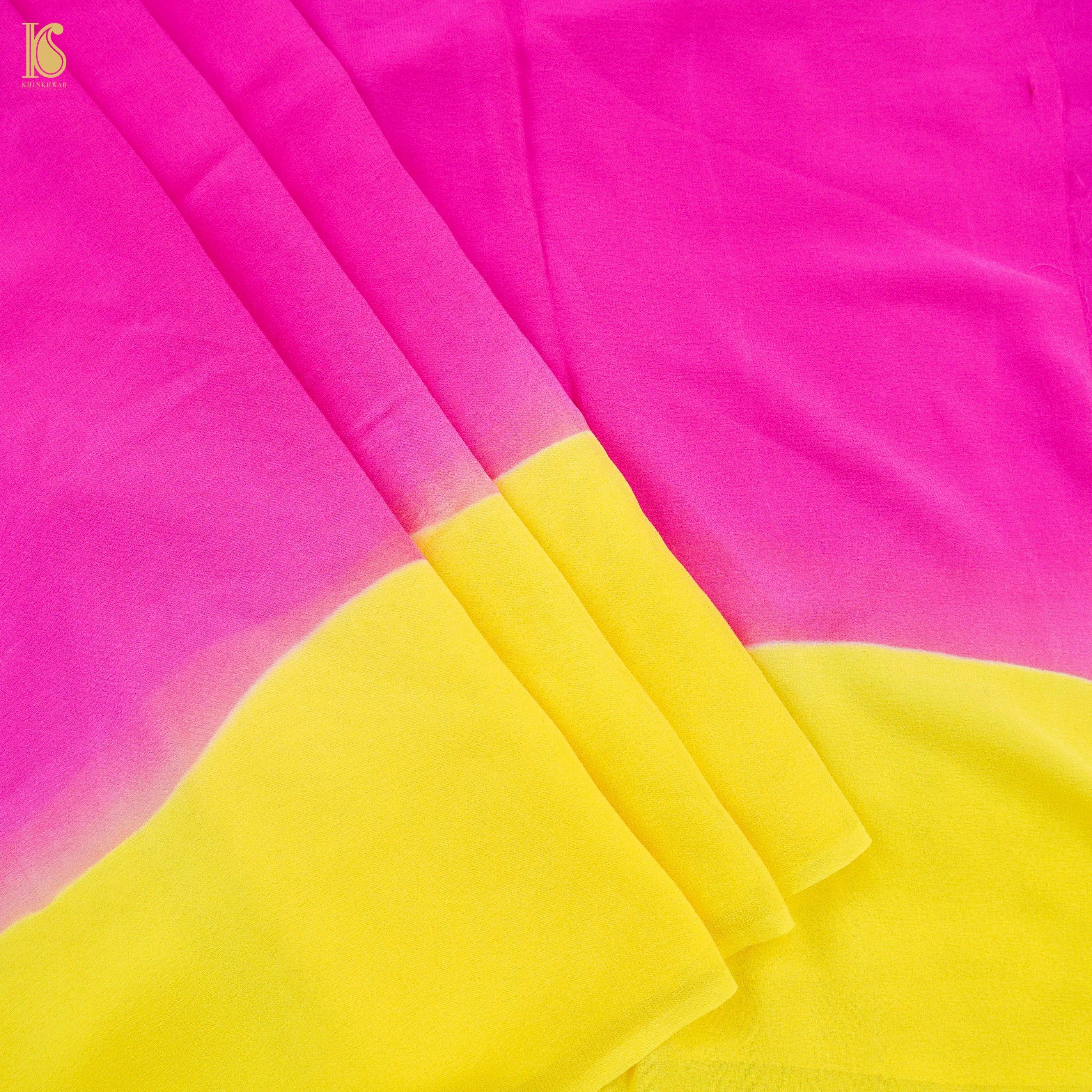 Pink & Yellow Pure Georgette Saree - Khinkhwab