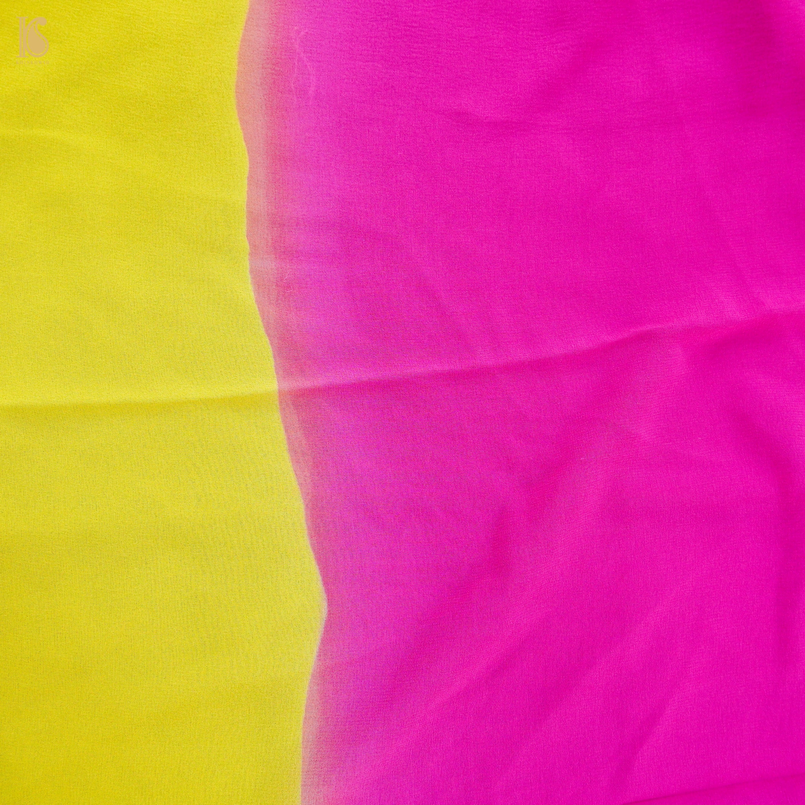 Pink & Yellow Pure Georgette Saree - Khinkhwab