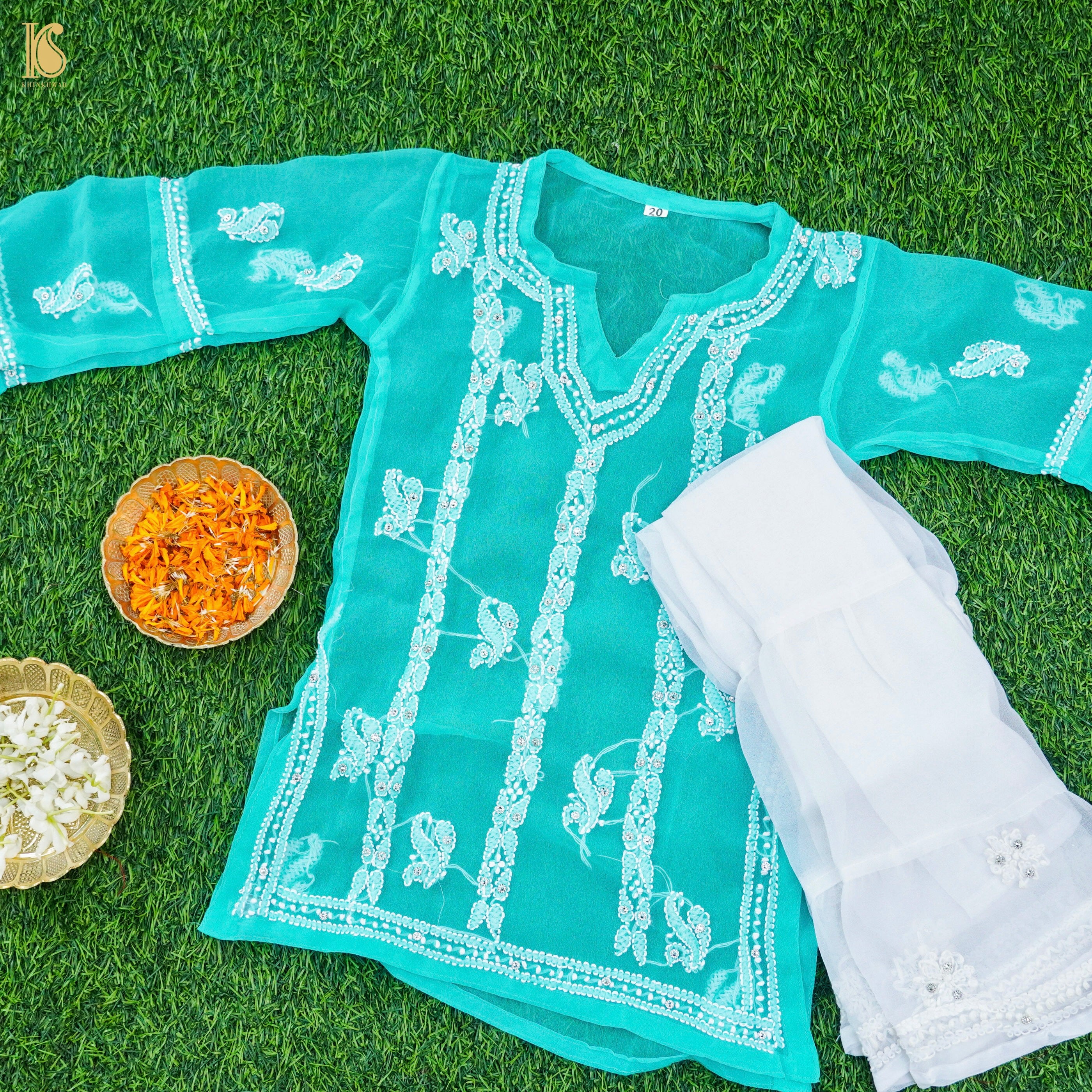 Georgette Chikankari Stitched Kids Kurta Set