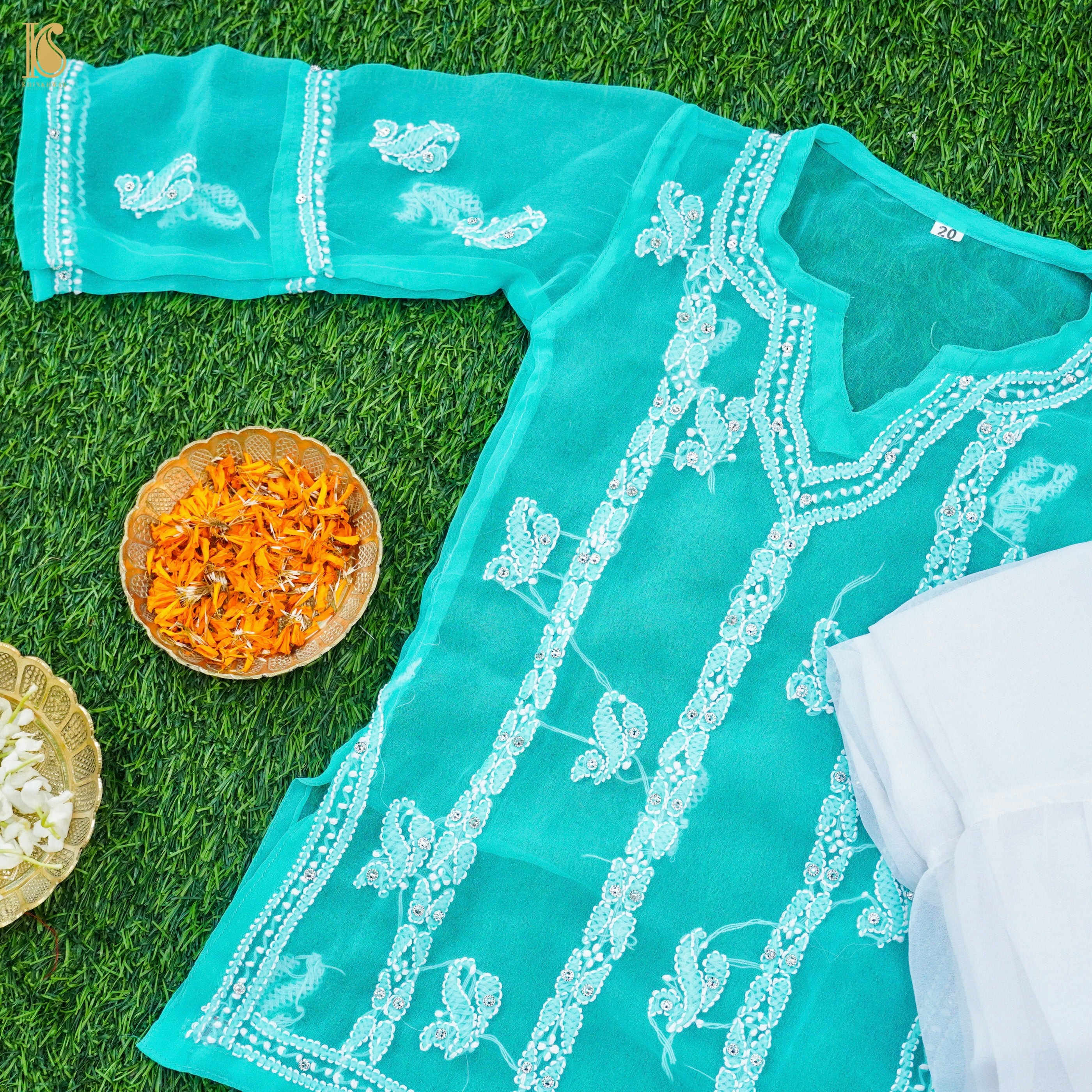 Georgette Chikankari Stitched Kids Kurta Set