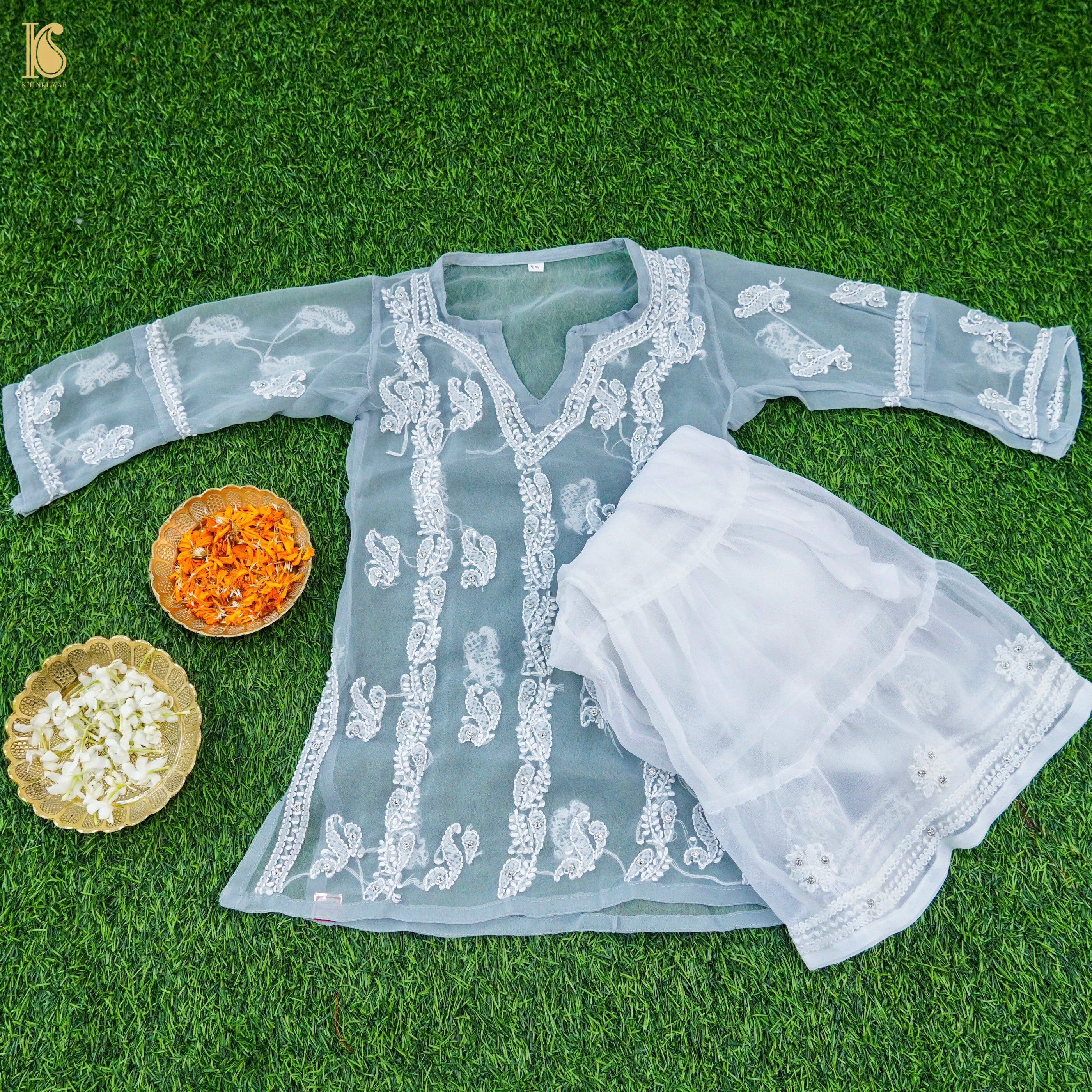 Georgette Chikankari Stitched Kids Kurta Set
