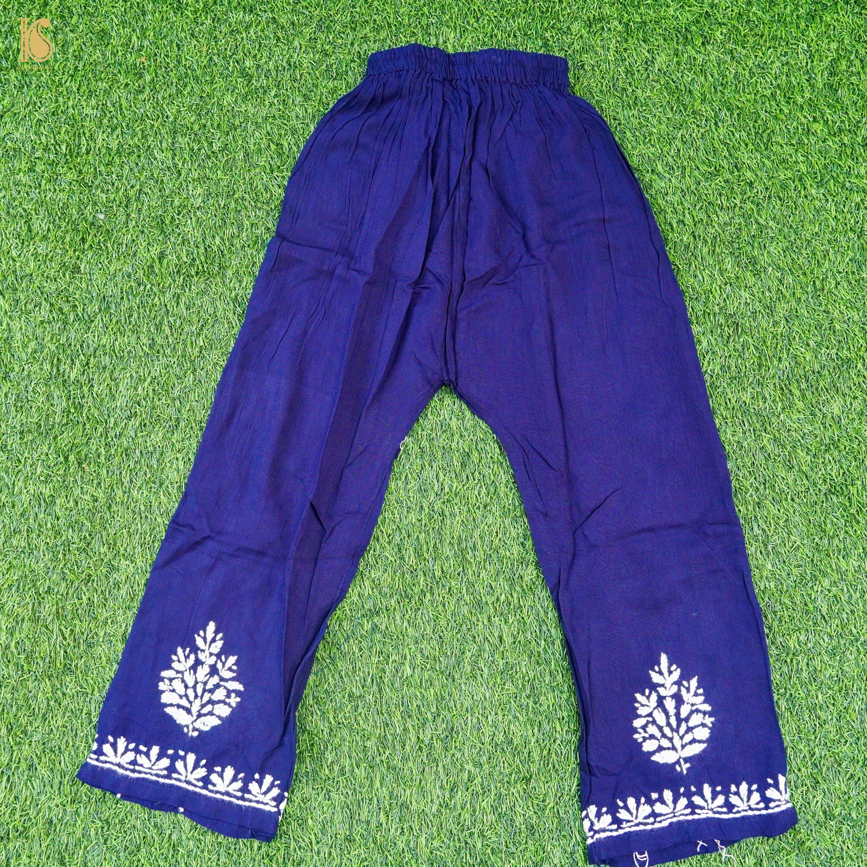 Blue Rayon Silk Chikankari Stitched Kids Kurta Set