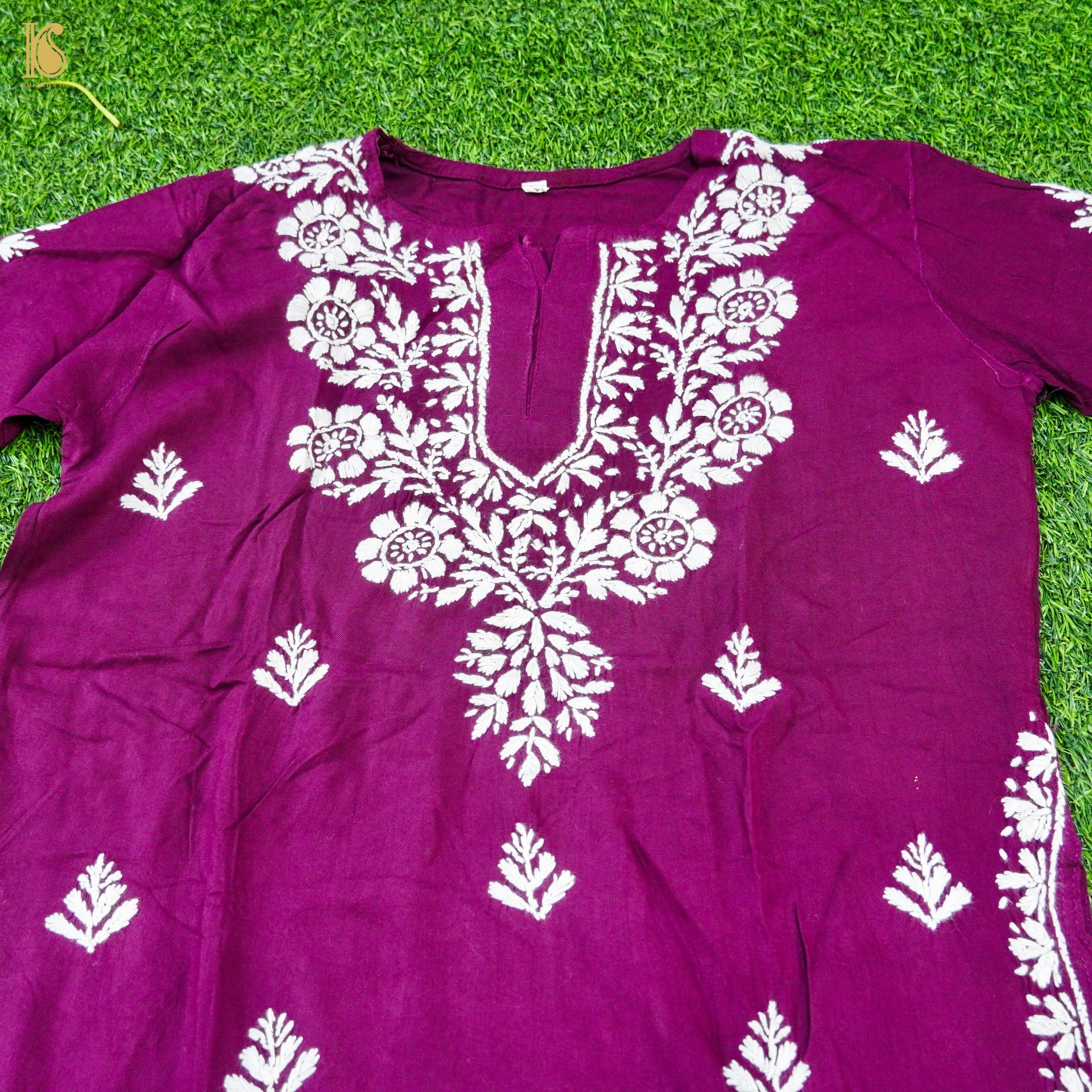 Rayon Silk Chikankari Stitched Kids Kurta Set
