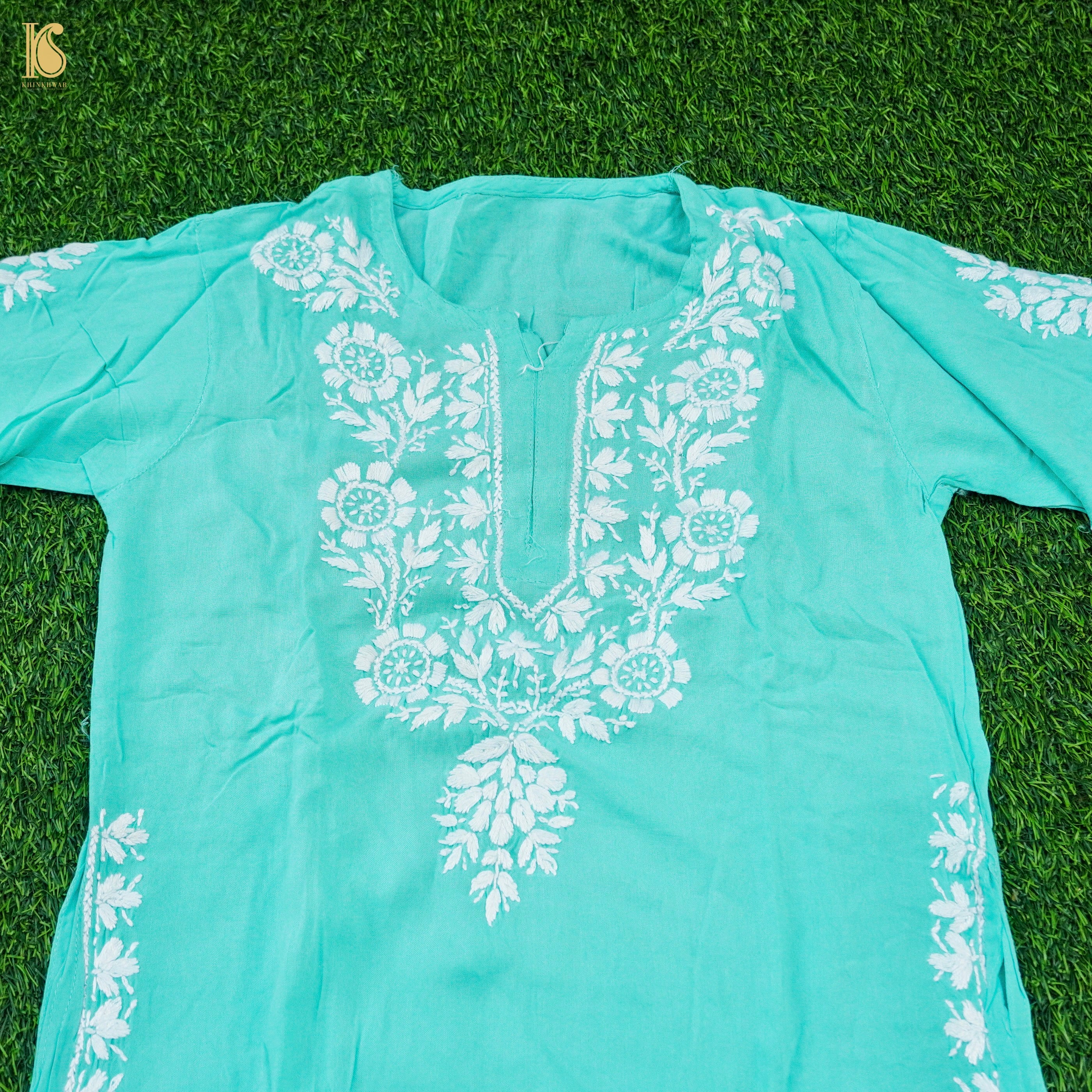 Rayon Silk Chikankari Stitched Kids Kurta Set