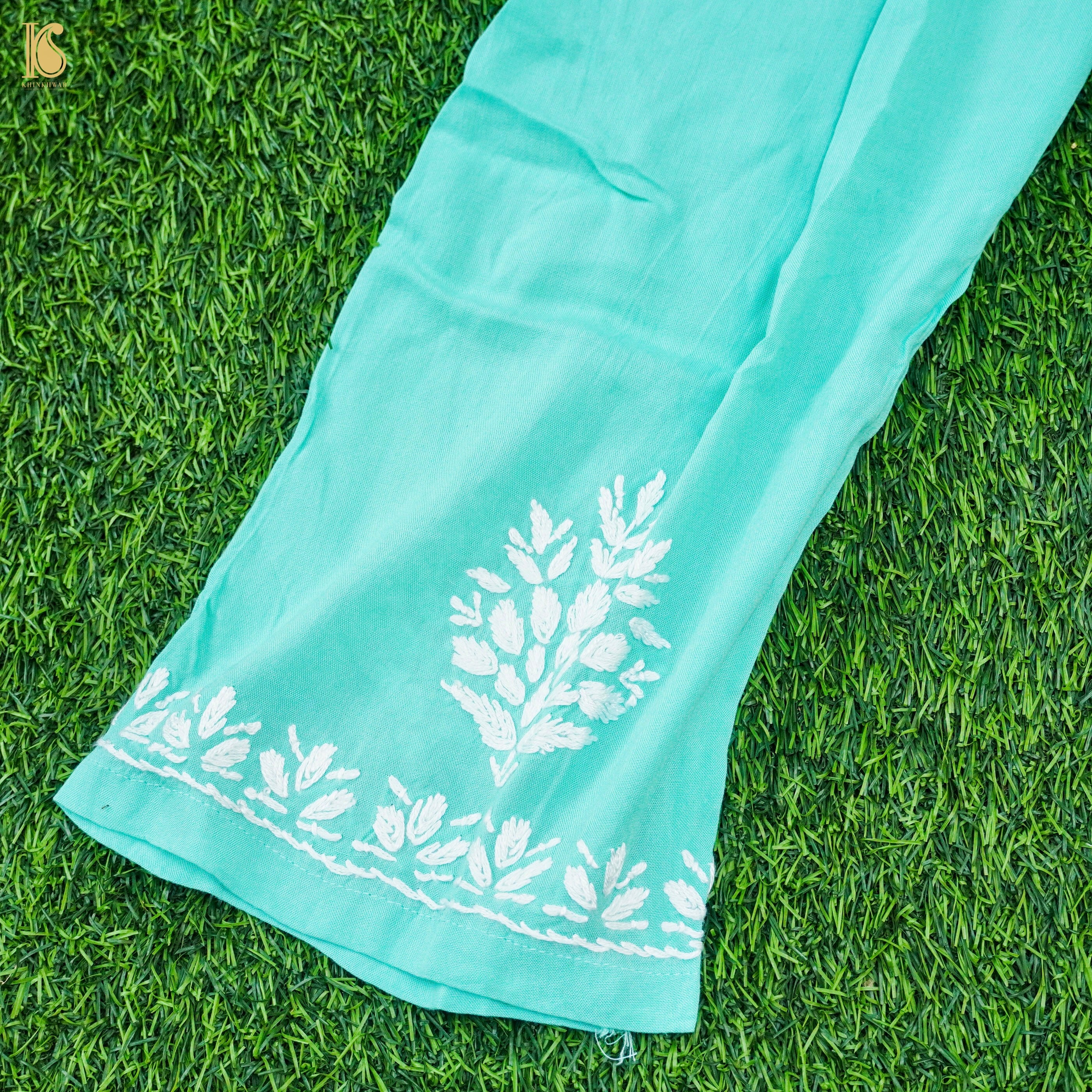 Rayon Silk Chikankari Stitched Kids Kurta Set
