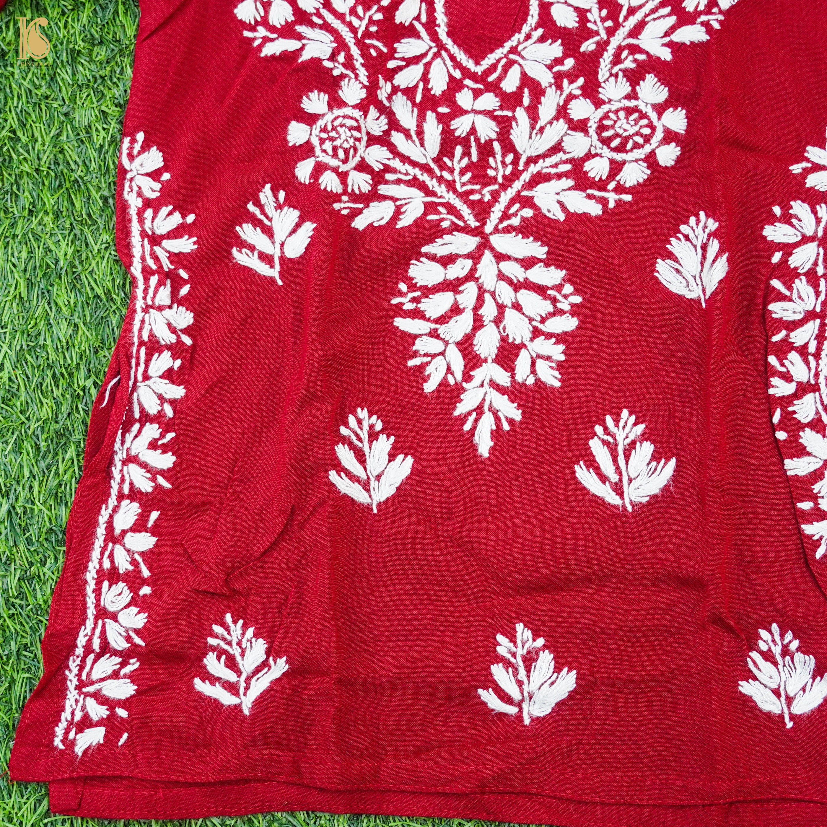 Rayon Silk Chikankari Stitched Kids Kurta Set