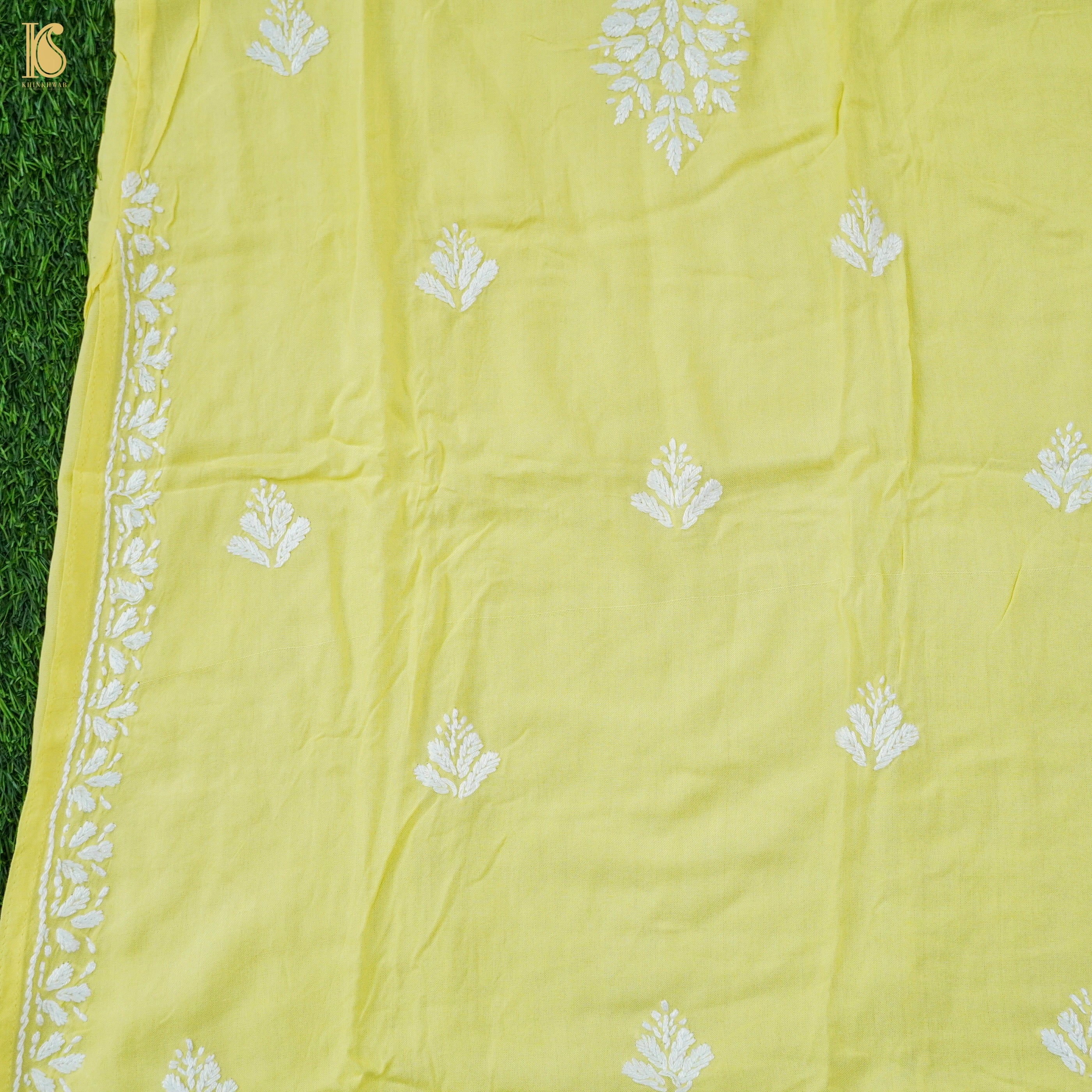 Yellow Rayon Silk Chikankari Stitched Kids Kurta Set