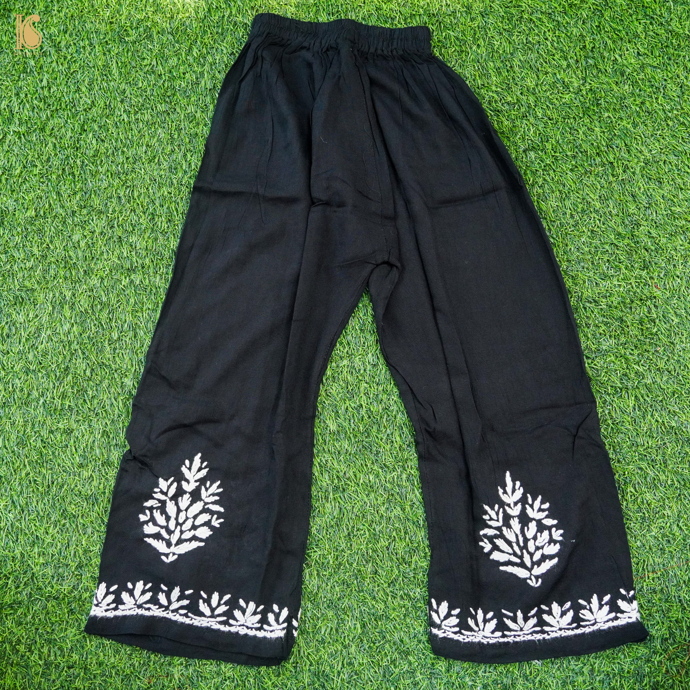 Black Rayon Silk Chikankari Stitched Kids Kurta Set