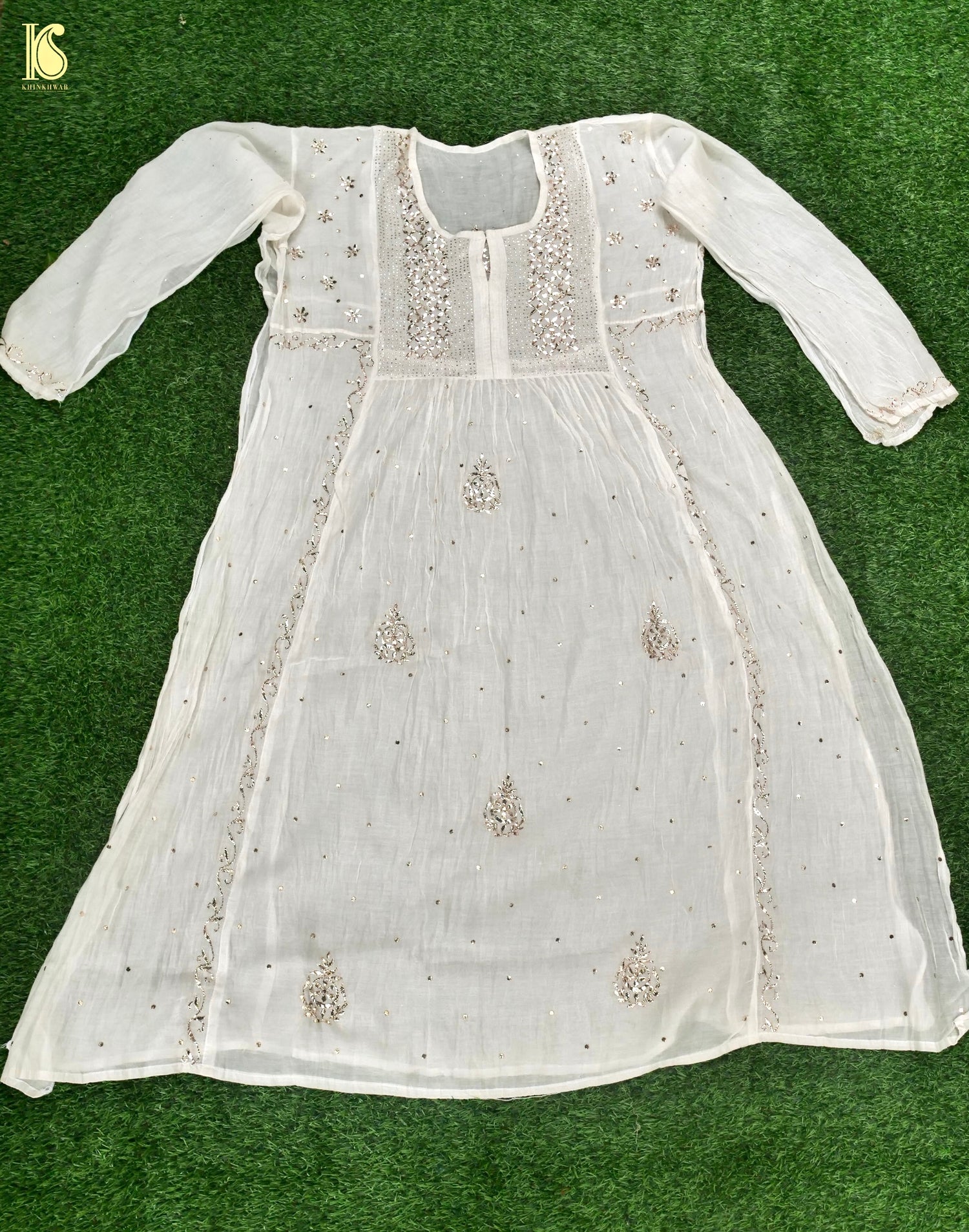 Pure Mul Chanderi Silk Suit Set with Mukaish Work