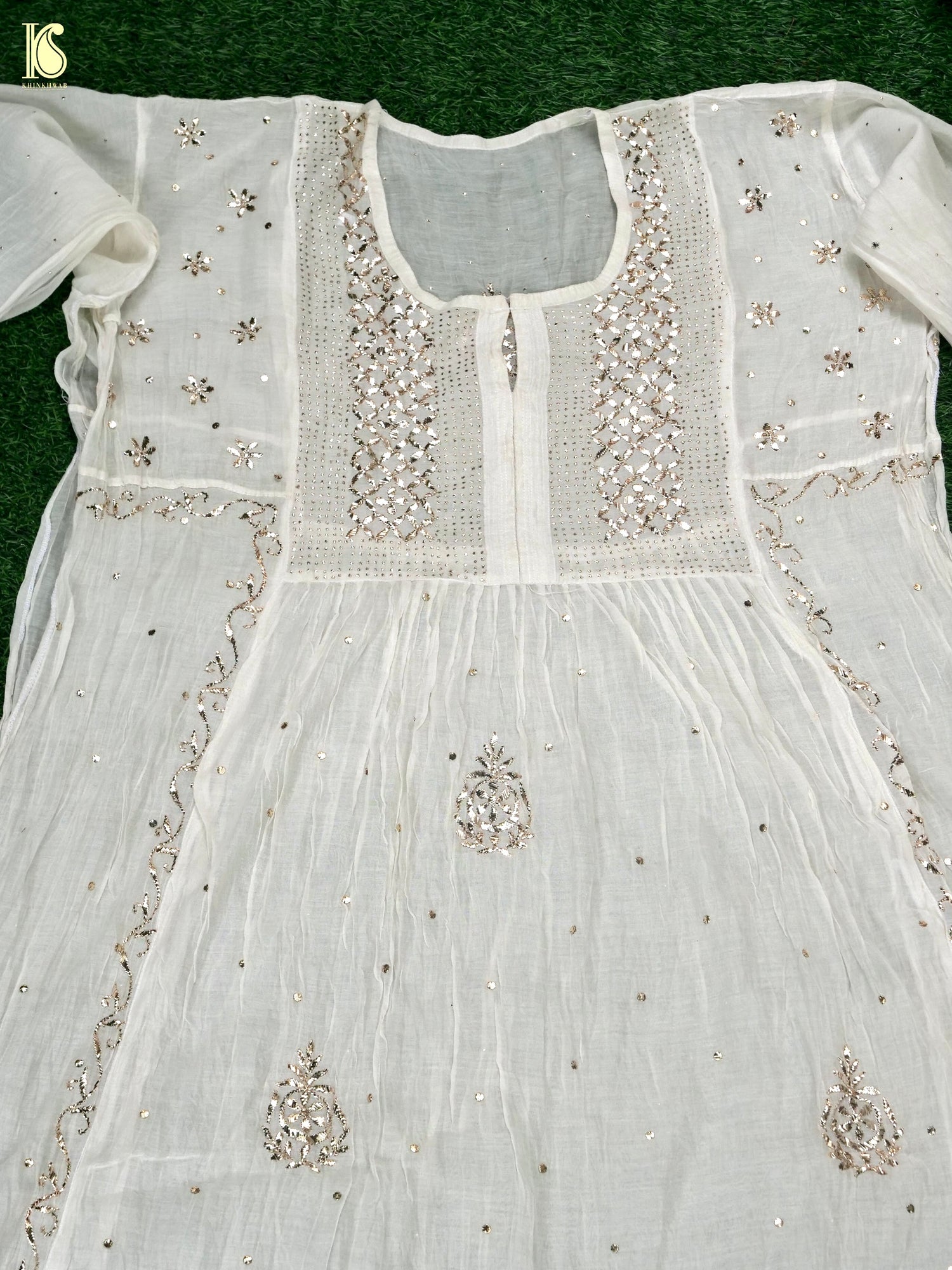 Pure Mul Chanderi Silk Suit Set with Mukaish Work