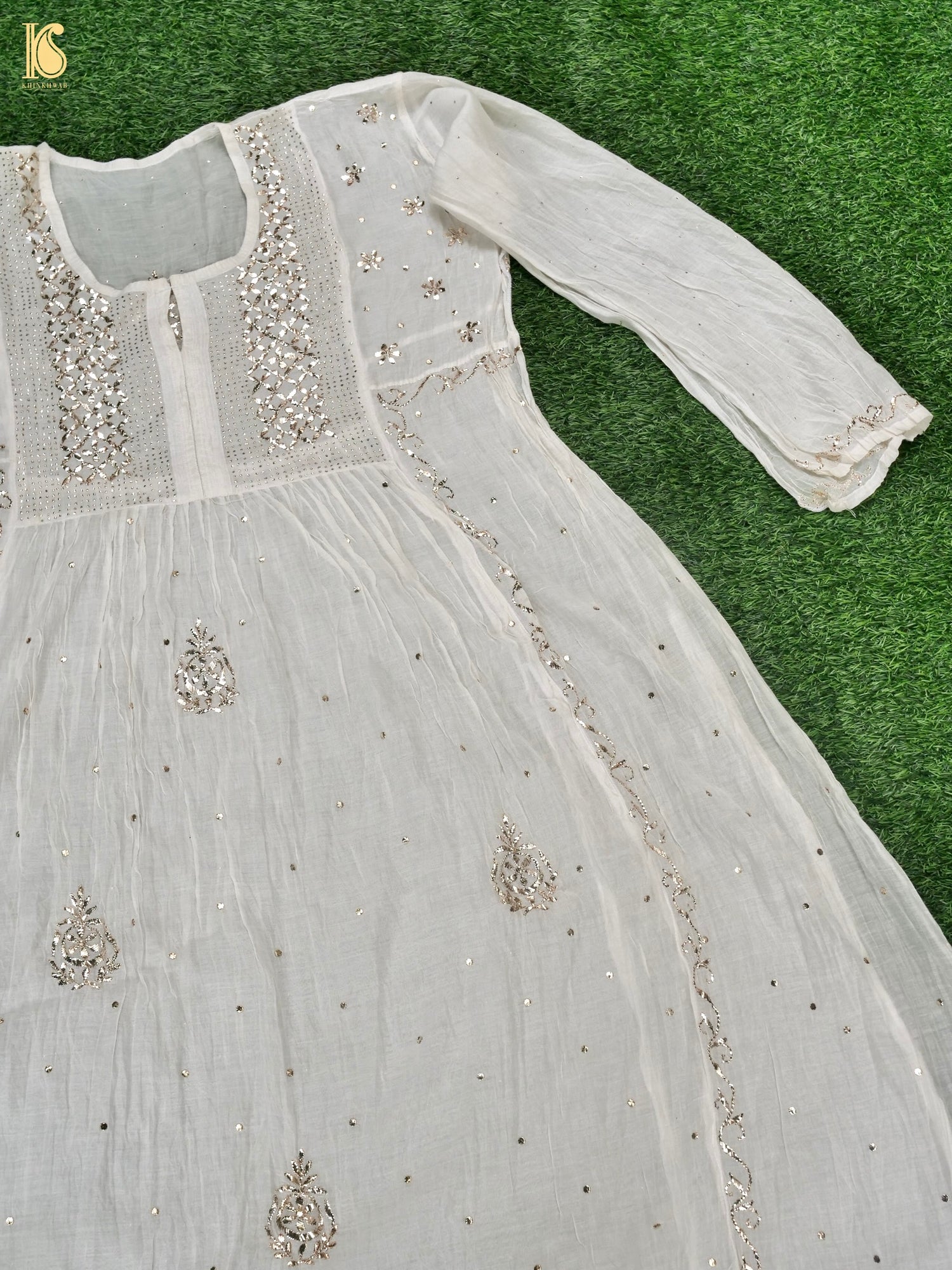 Pure Mul Chanderi Silk Suit Set with Mukaish Work