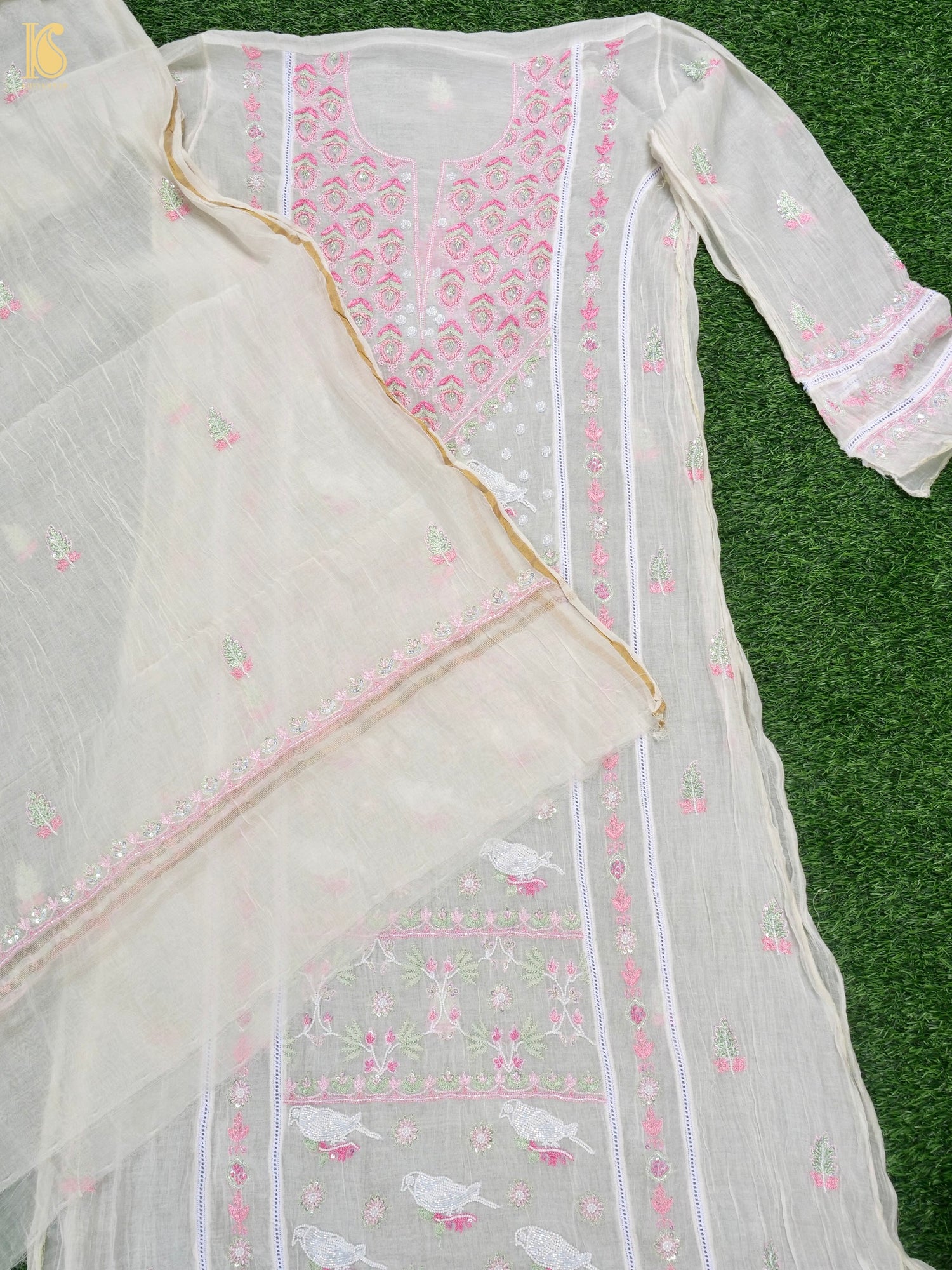 Pure Mul Cotton Silk Suit Set with Chikankari Work