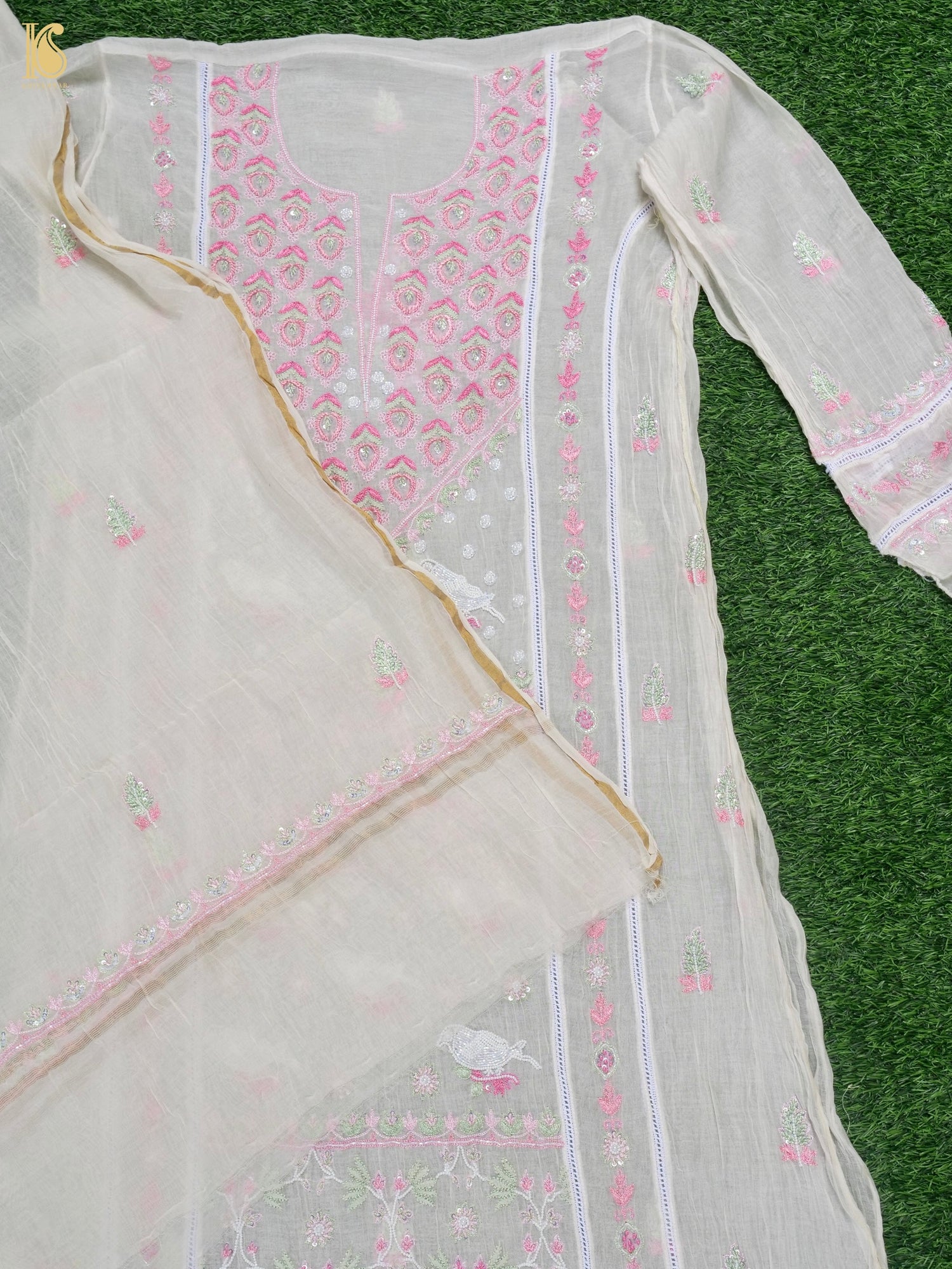 Pure Mul Cotton Silk Suit Set with Chikankari Work