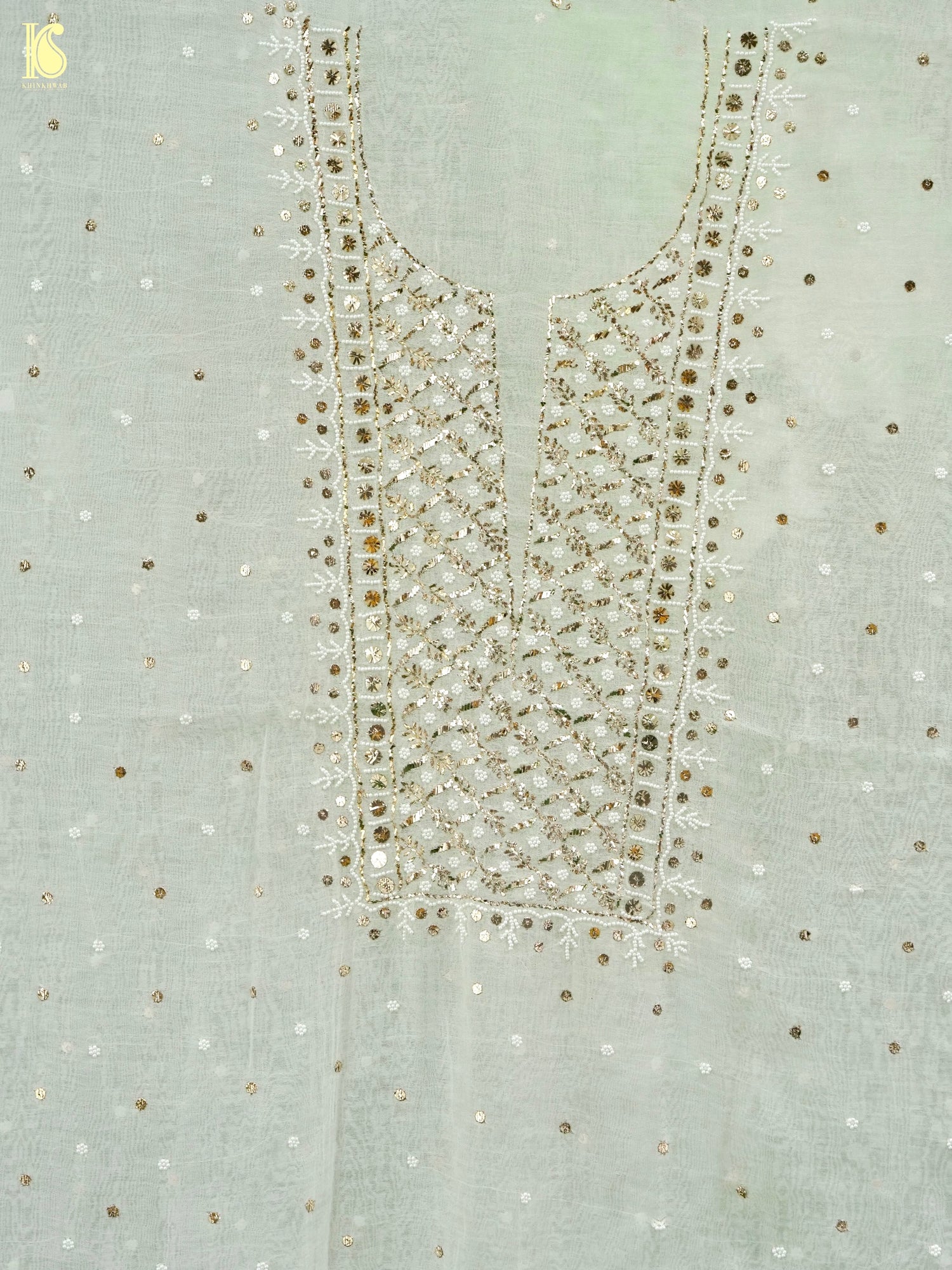 Pure Mul Chanderi Silk Suit Set with Mukaish & Pearl Work