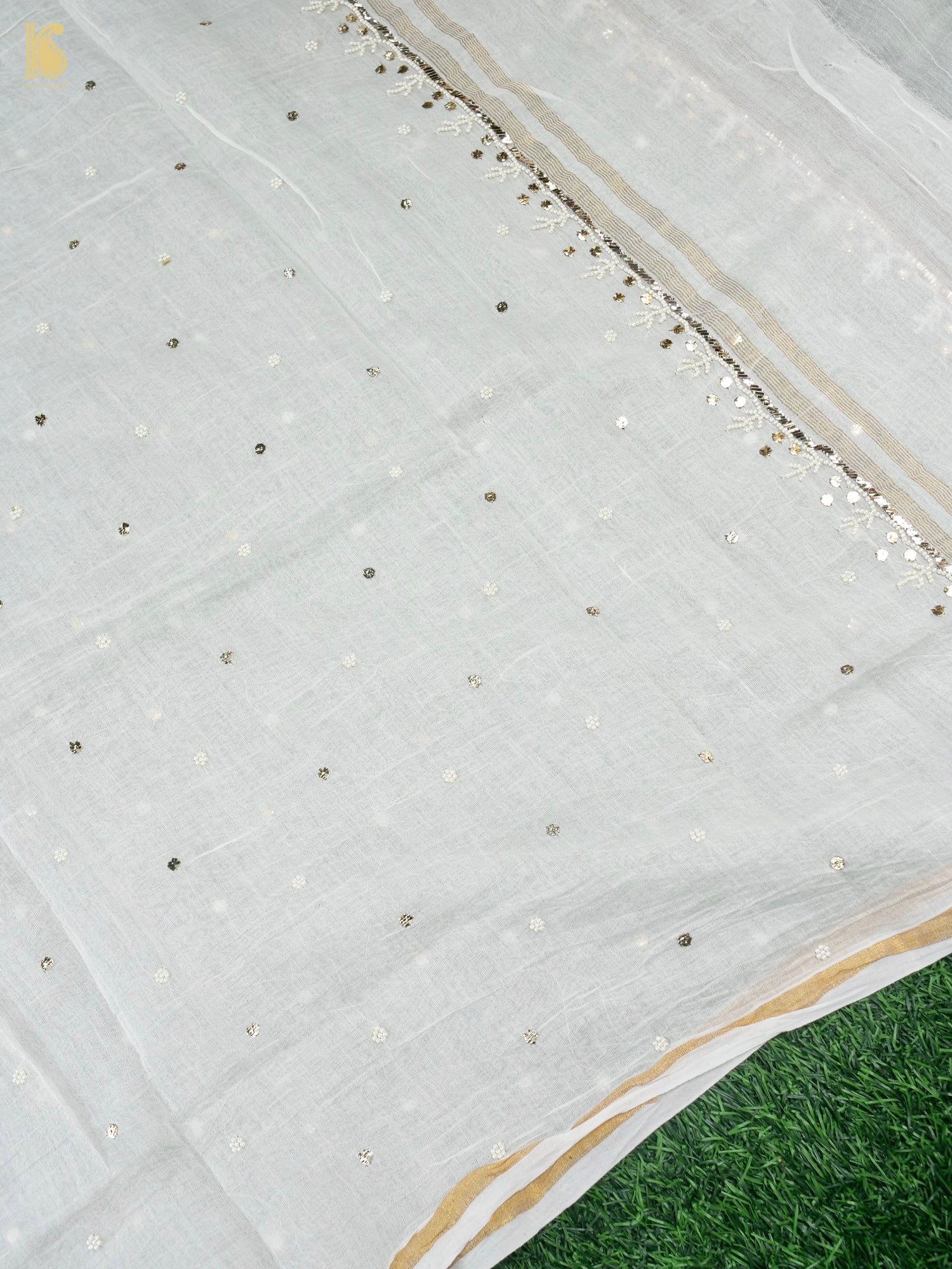 Pure Mul Chanderi Silk Suit Set with Mukaish & Pearl Work