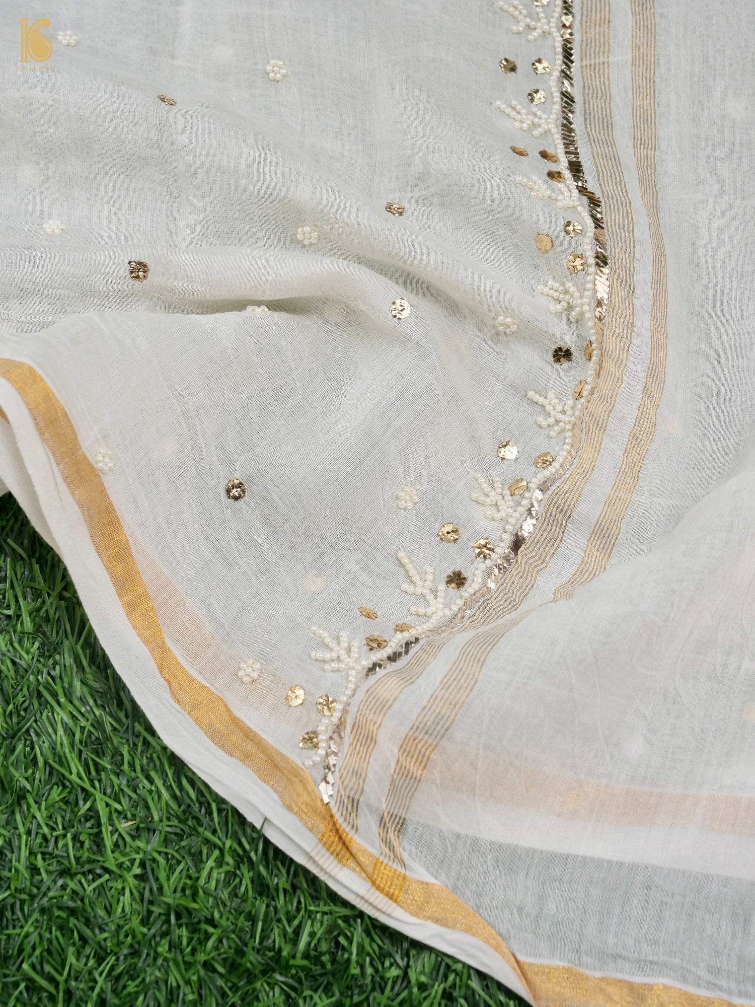 Pure Mul Chanderi Silk Suit Set with Mukaish & Pearl Work