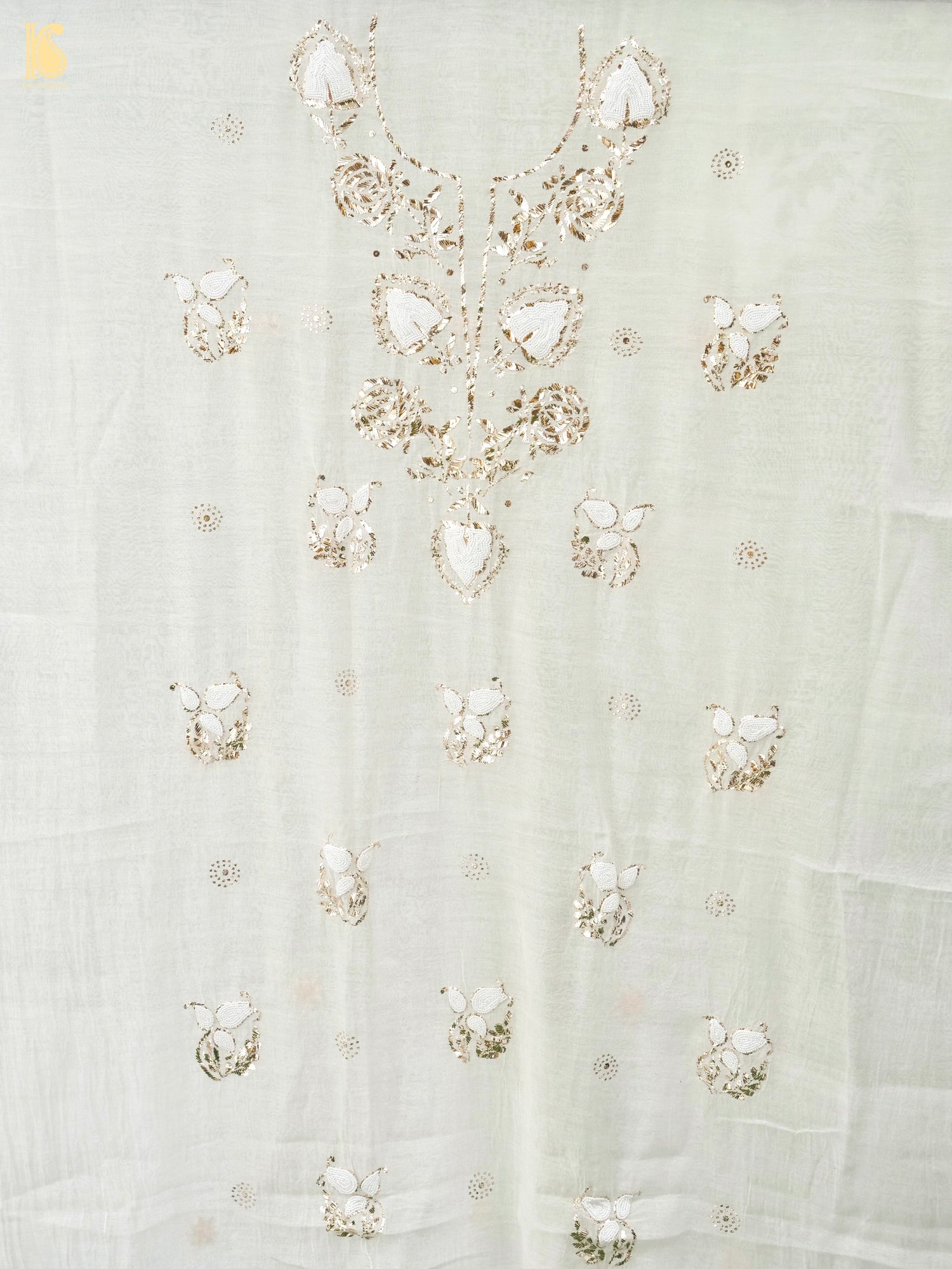 Pure Mul Chanderi Silk Suit Set with Mukaish & Pearl Work