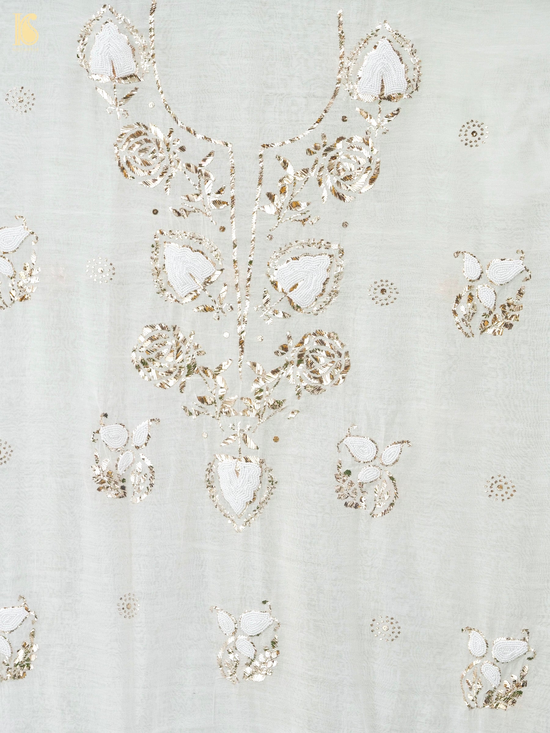 Pure Mul Chanderi Silk Suit Set with Mukaish & Pearl Work