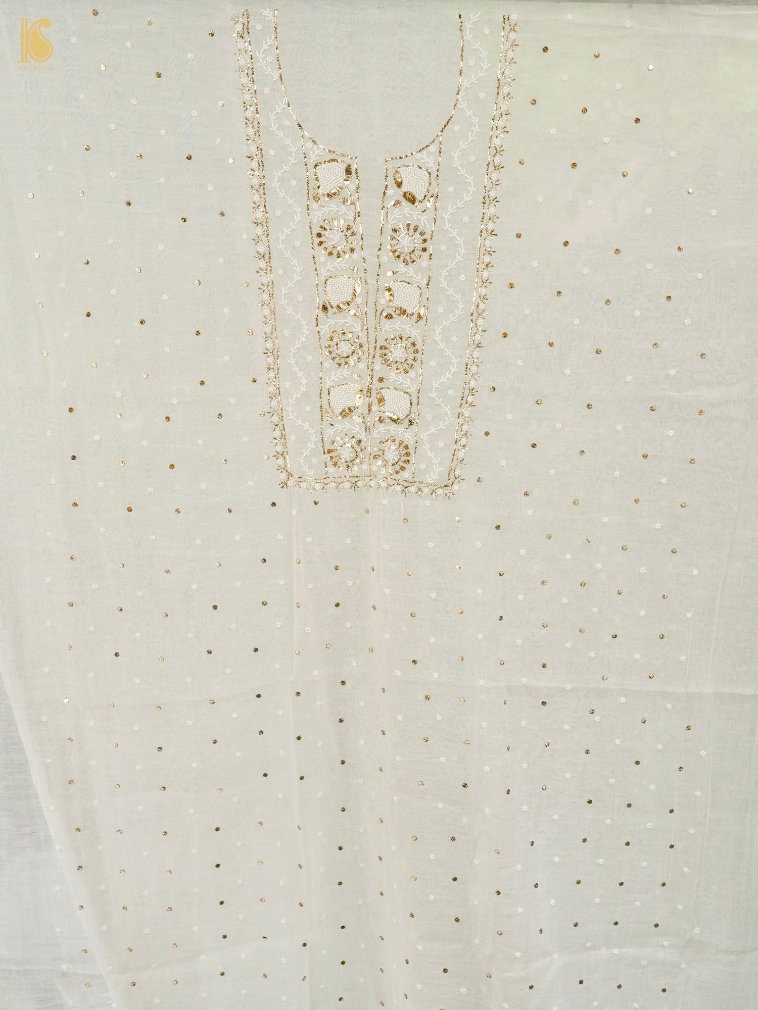 Pure Mul Chanderi Silk Suit Set with Mukaish & Pearl Work