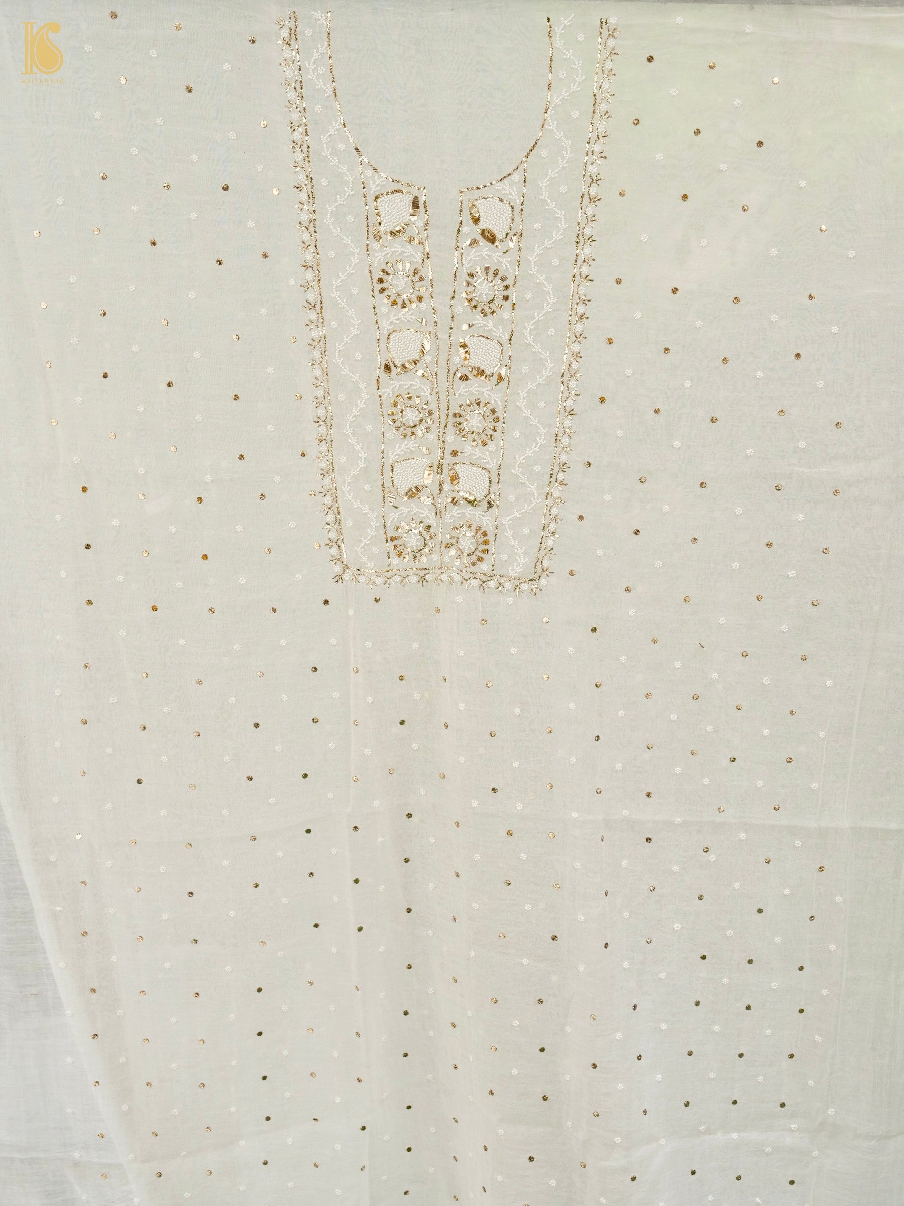 Pure Mul Chanderi Silk Suit Set with Mukaish & Pearl Work