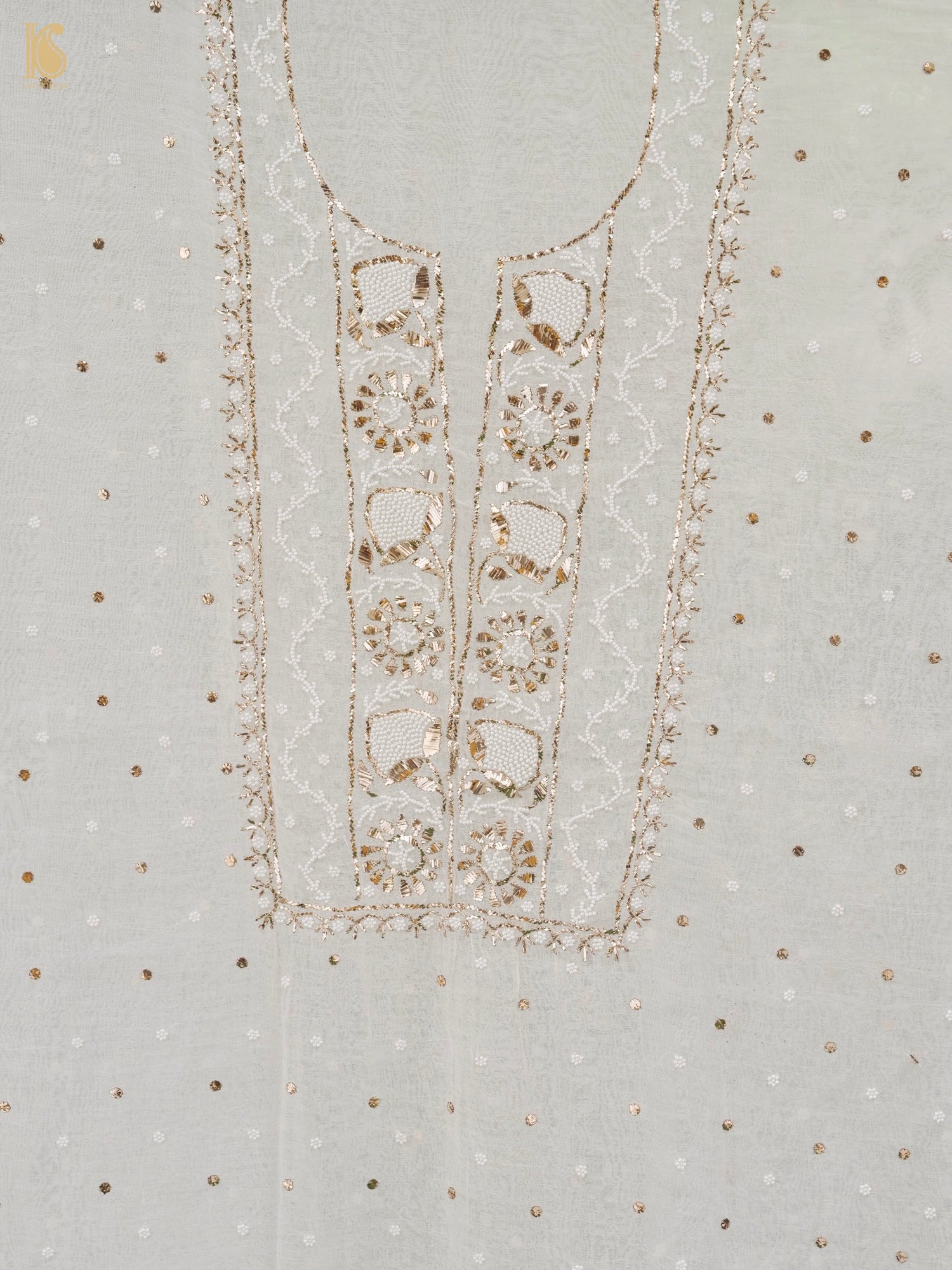 Pure Mul Chanderi Silk Suit Set with Mukaish & Pearl Work