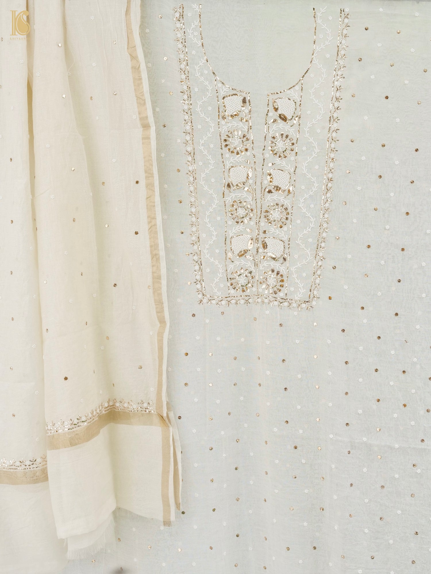 Pure Mul Chanderi Silk Suit Set with Mukaish & Pearl Work