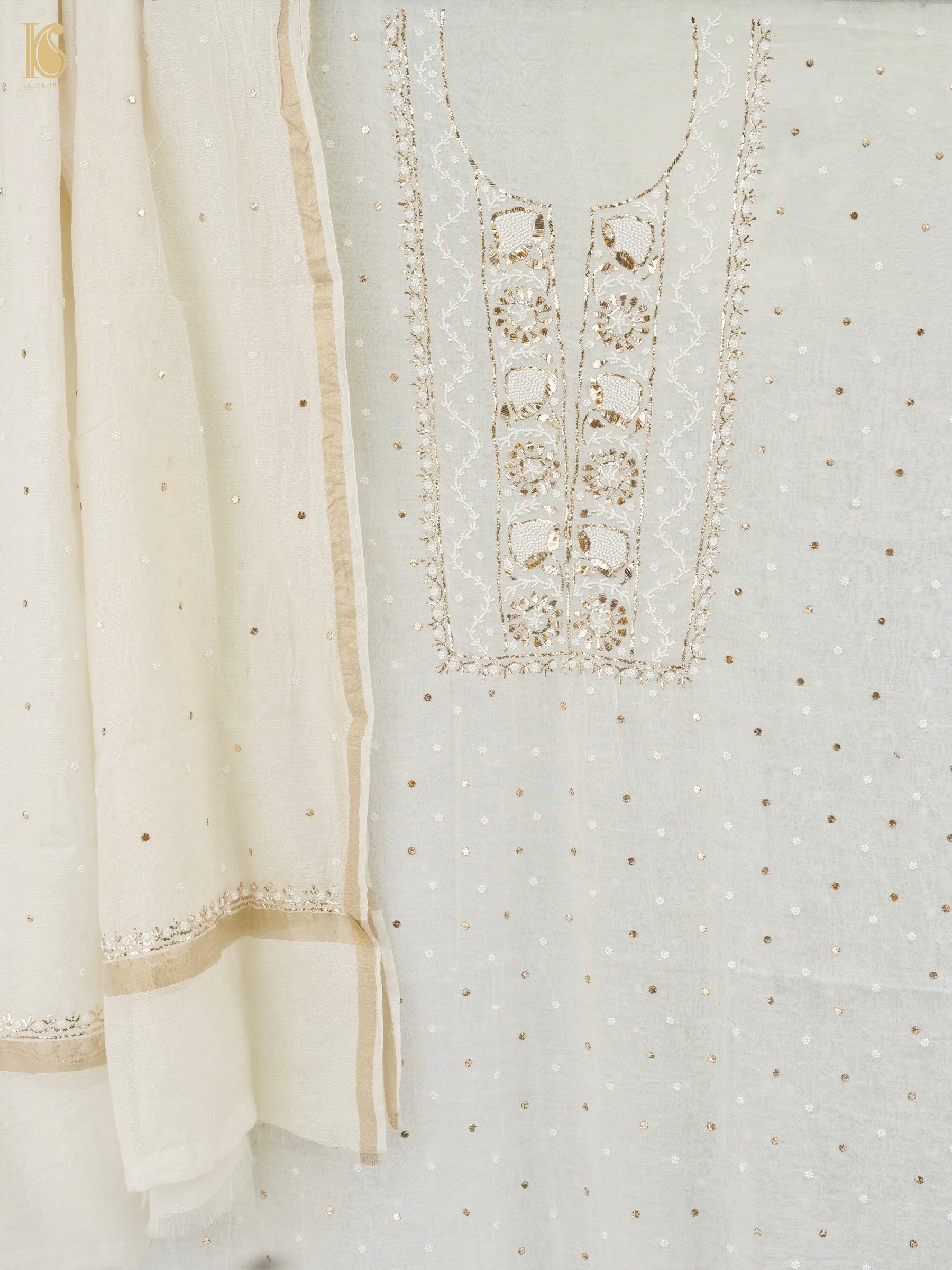 Pure Mul Chanderi Silk Suit Set with Mukaish & Pearl Work