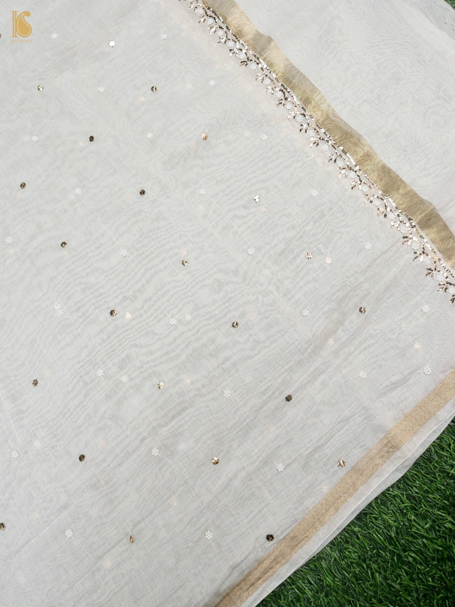 Pure Mul Chanderi Silk Suit Set with Mukaish & Pearl Work