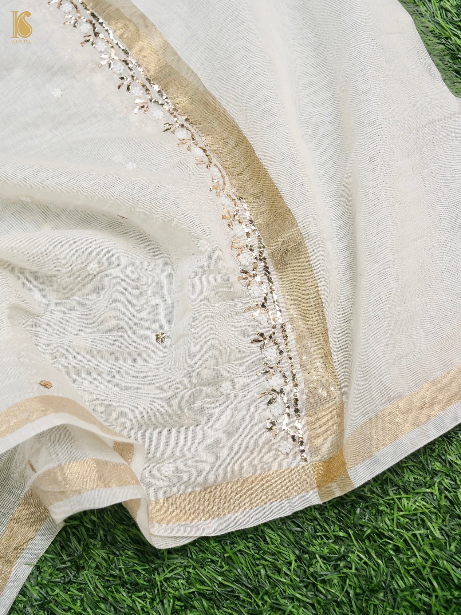 Pure Mul Chanderi Silk Suit Set with Mukaish & Pearl Work