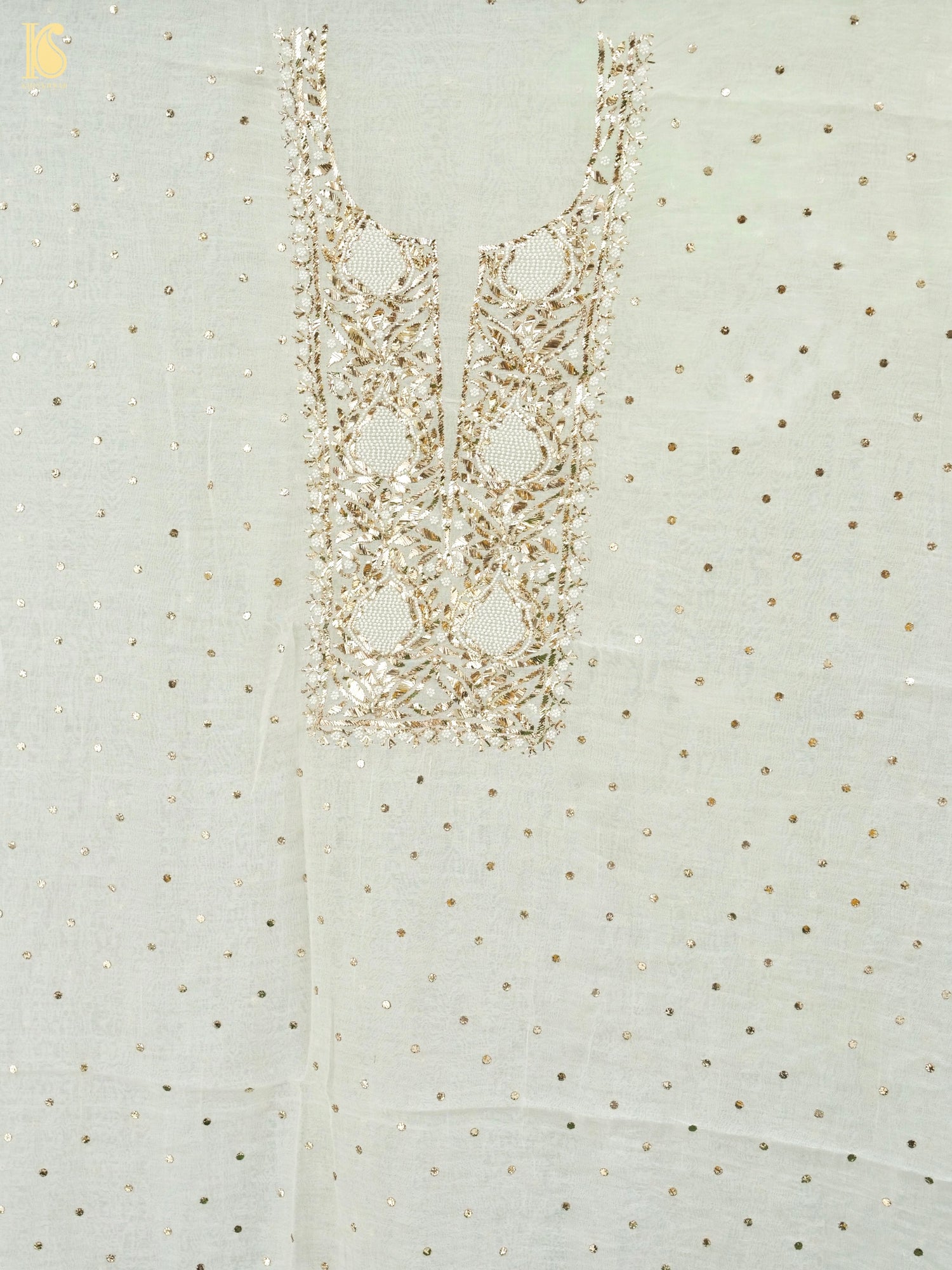 Pure Mul Chanderi Silk Suit Set with Mukaish & Pearl Work