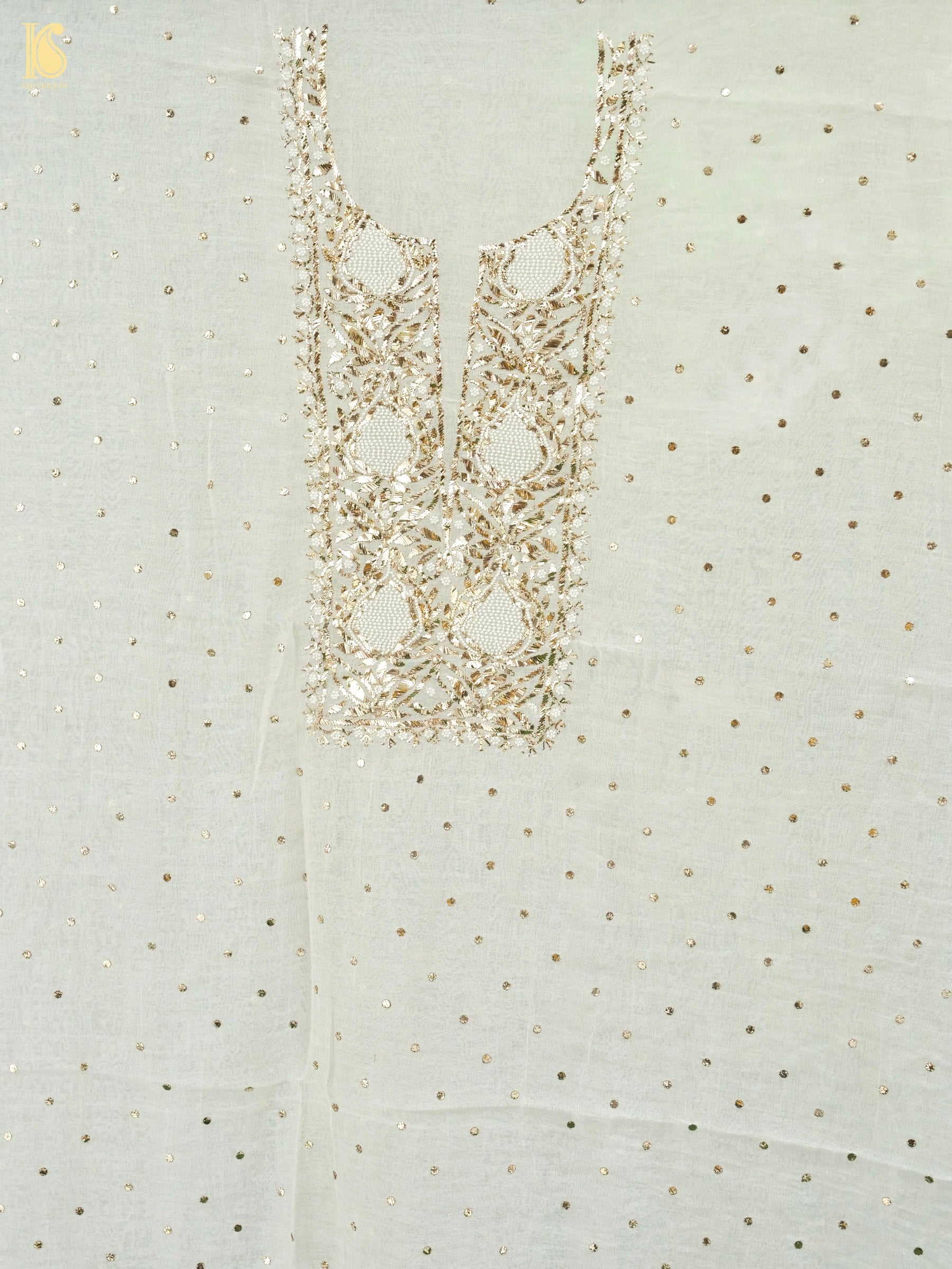 Pure Mul Chanderi Silk Suit Set with Mukaish & Pearl Work