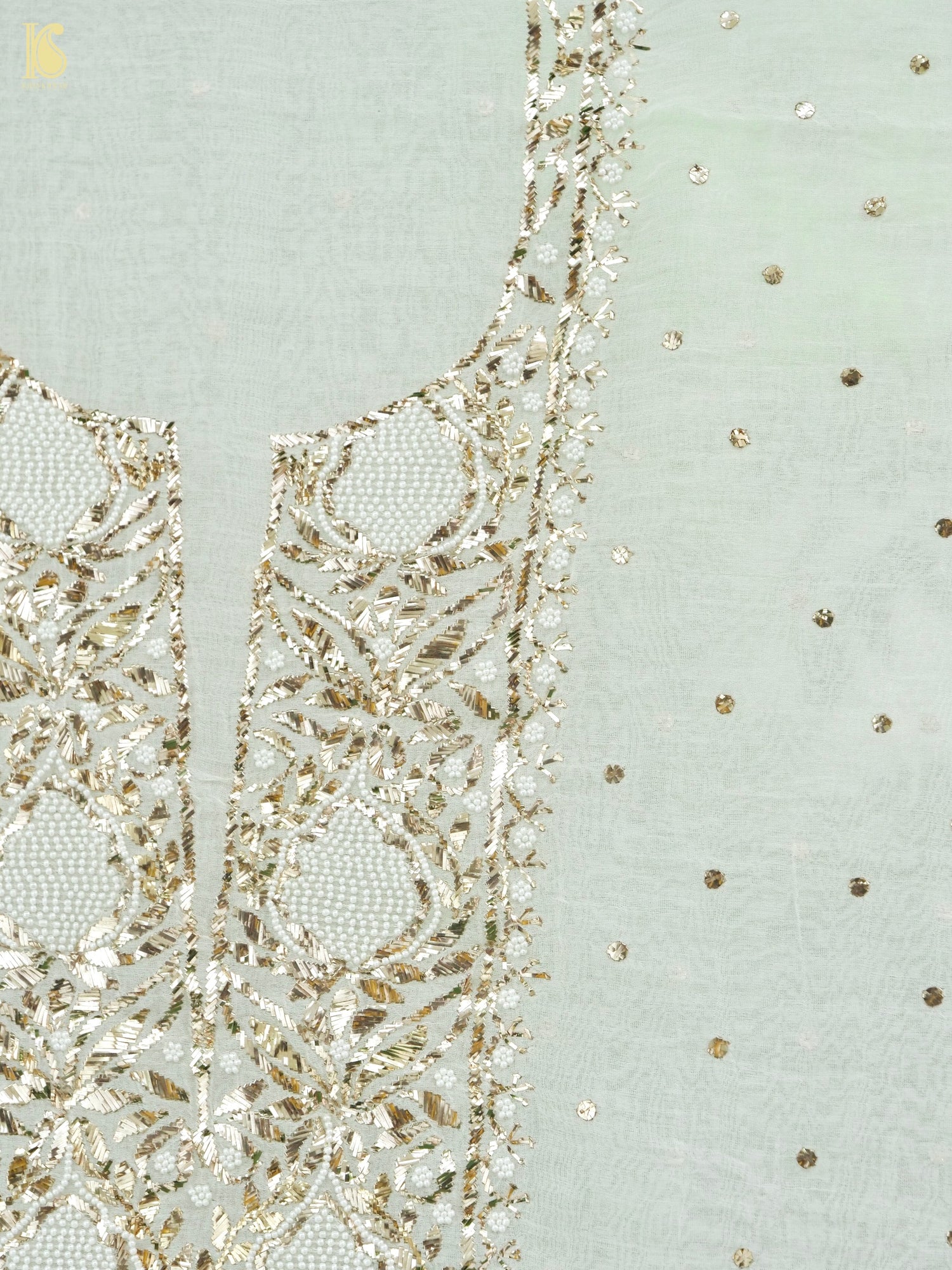 Pure Mul Chanderi Silk Suit Set with Mukaish & Pearl Work