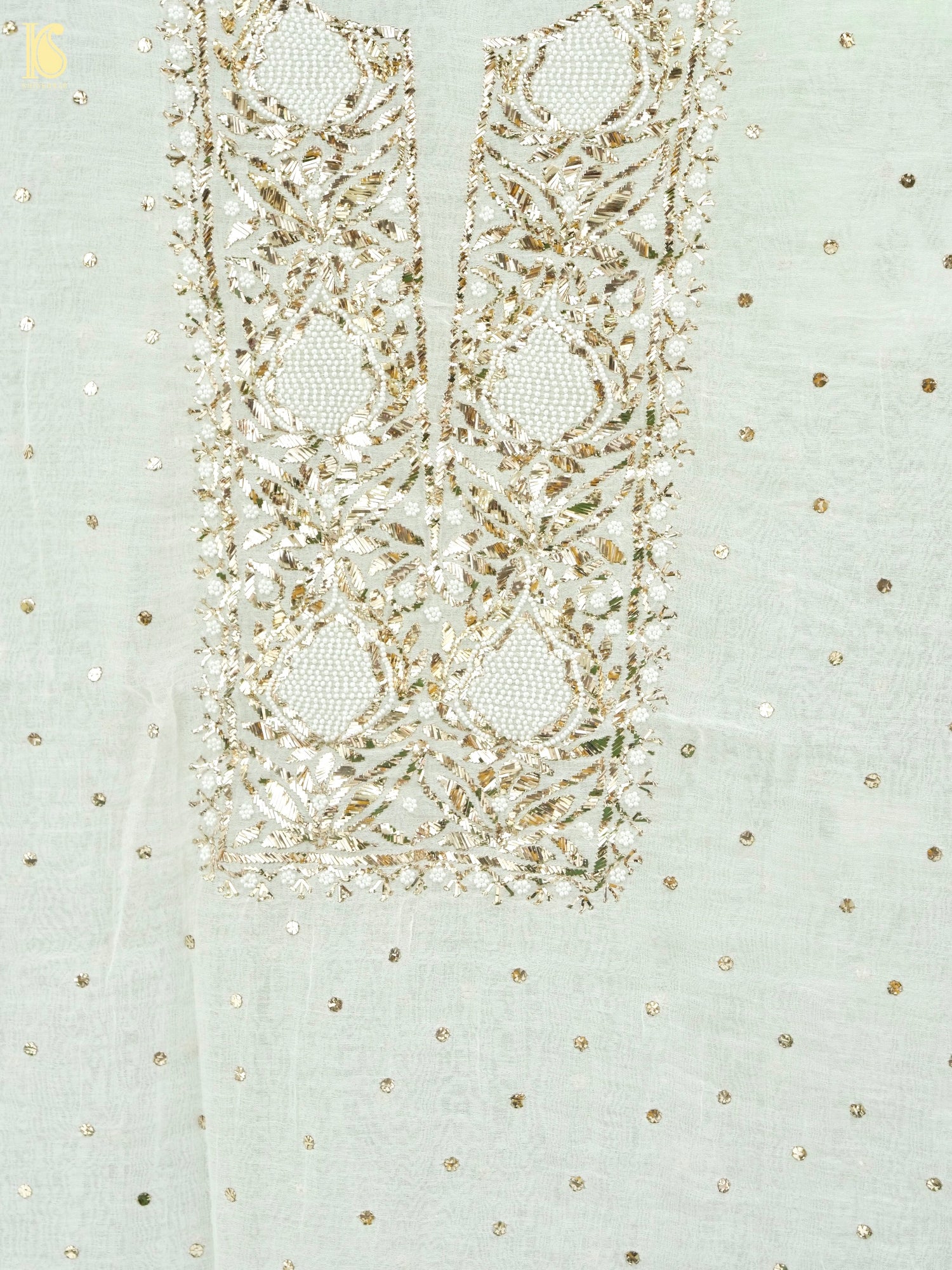 Pure Mul Chanderi Silk Suit Set with Mukaish & Pearl Work