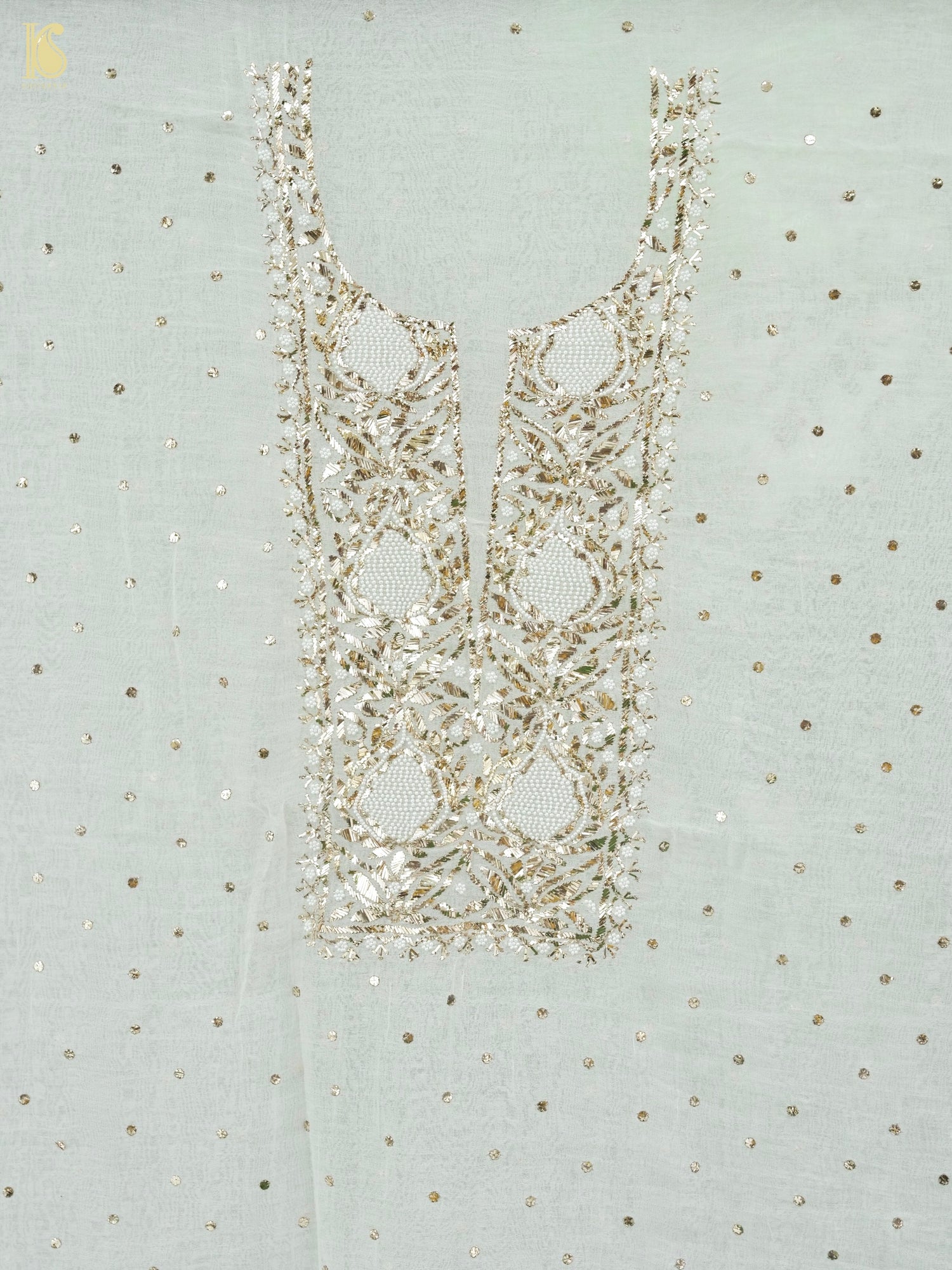 Pure Mul Chanderi Silk Suit Set with Mukaish & Pearl Work