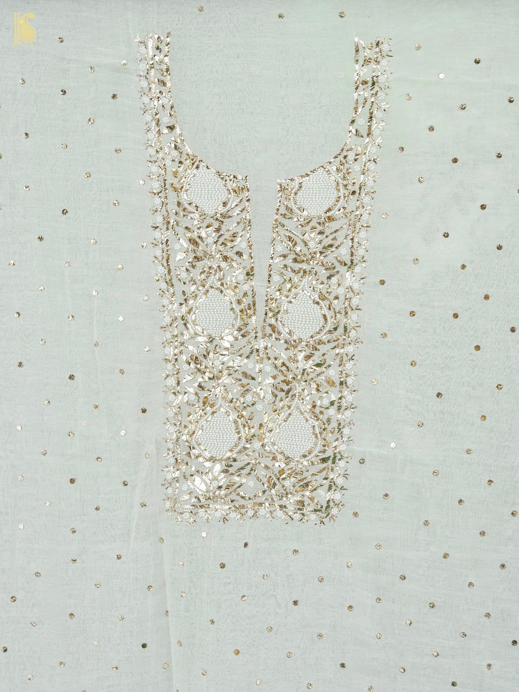 Pure Mul Chanderi Silk Suit Set with Mukaish & Pearl Work