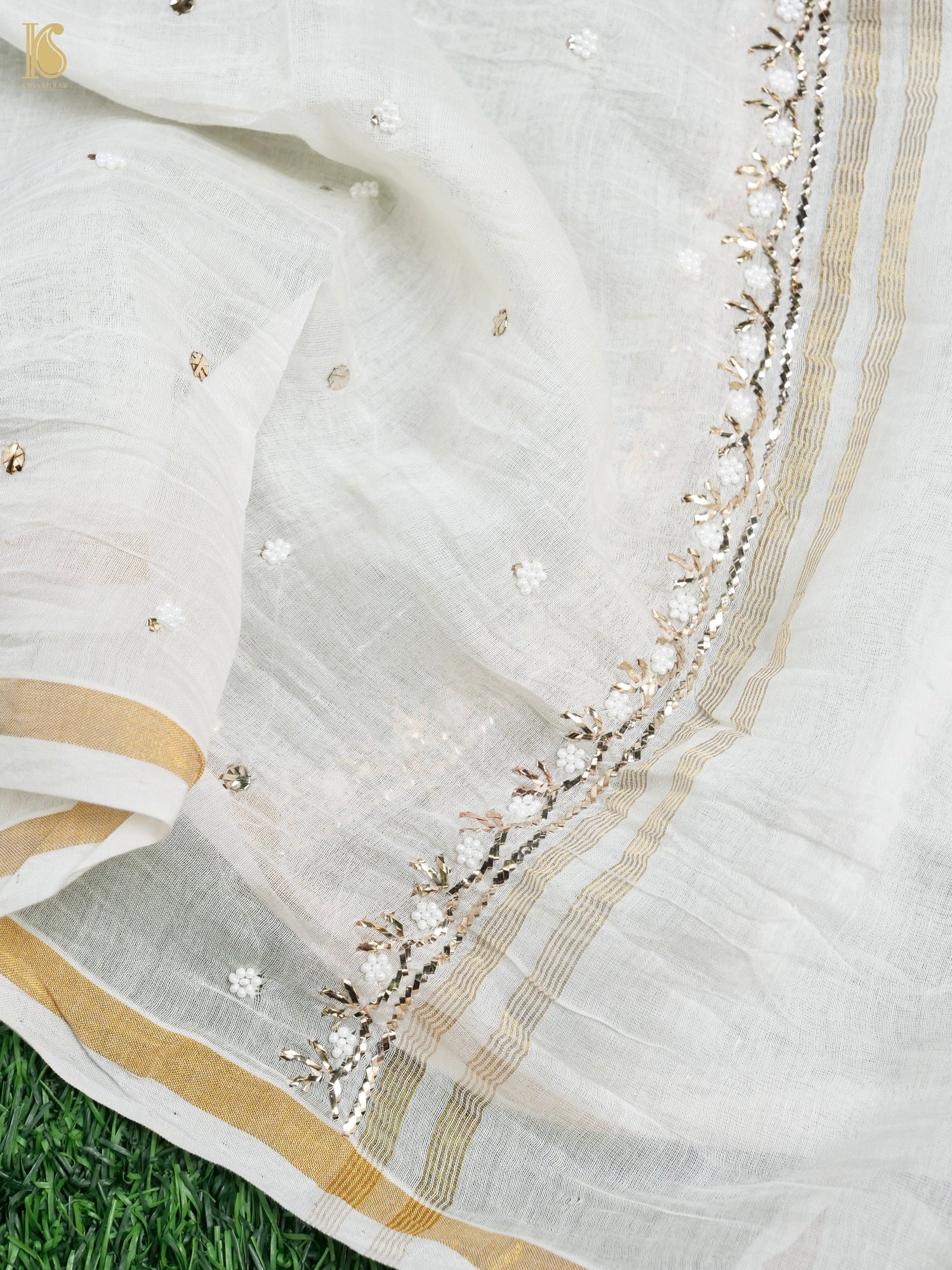 Pure Mul Chanderi Silk Suit Set with Mukaish & Pearl Work