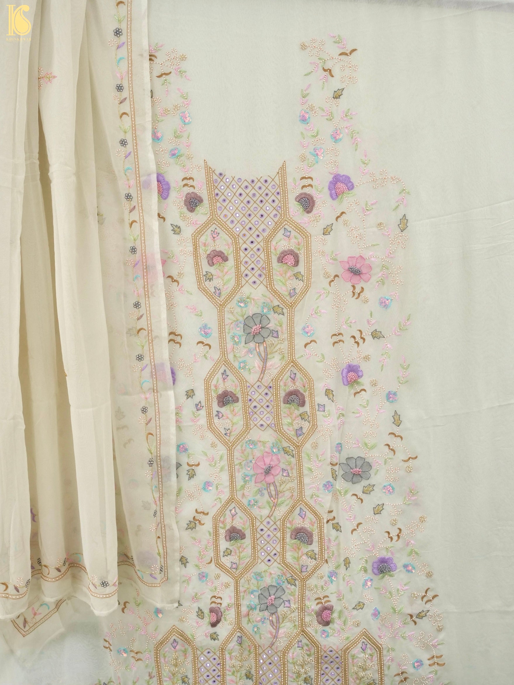 Pure Georgette Suit Set with Chikankari & Parsi Work