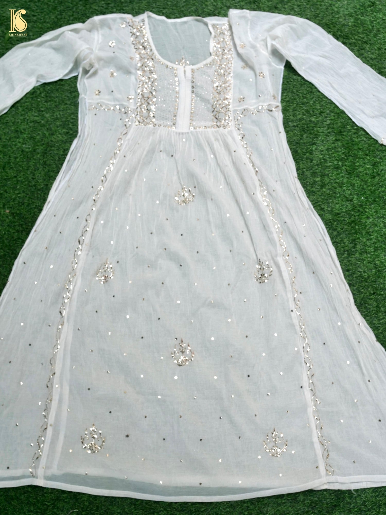 Pure Mul Chanderi Silk Suit Set with Mukaish Work