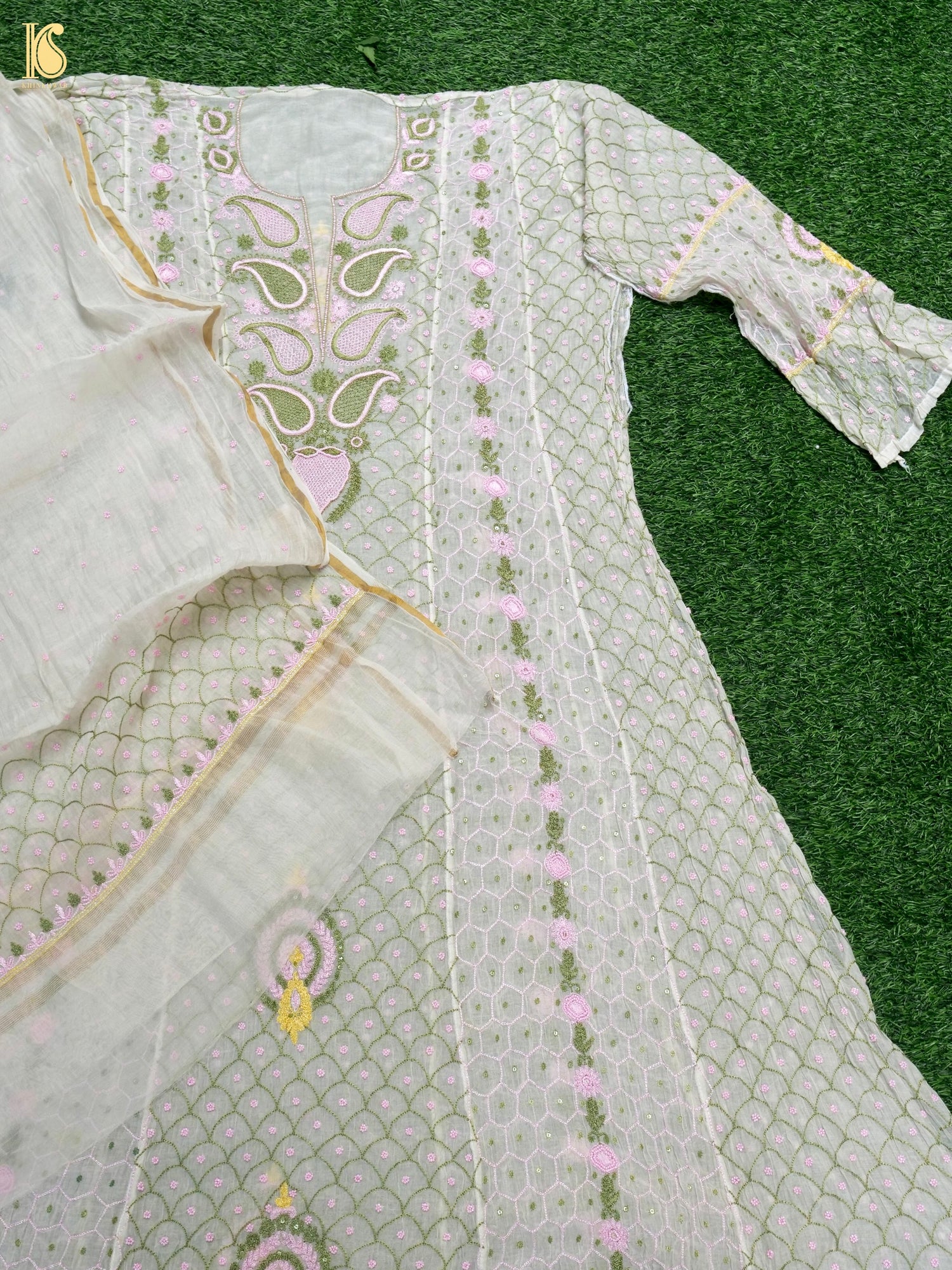 Pure Mul Cotton Silk Suit Set with Chikankari Work