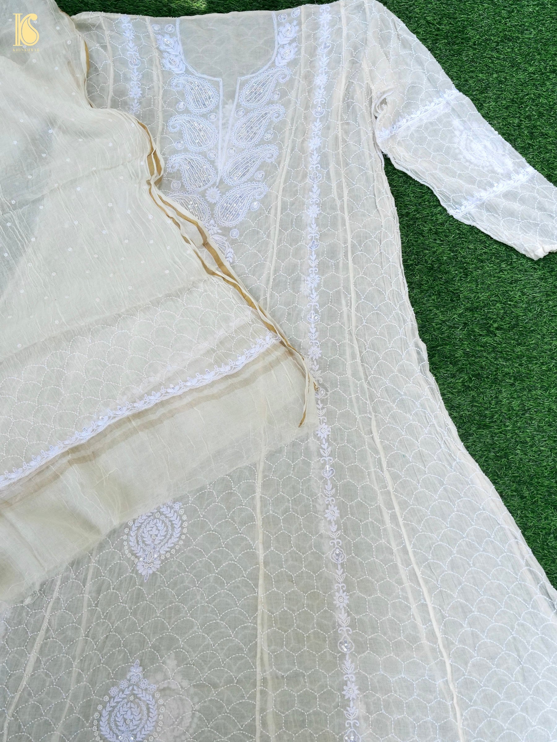 Chikankari Pure Chanderi Silk Suit Set