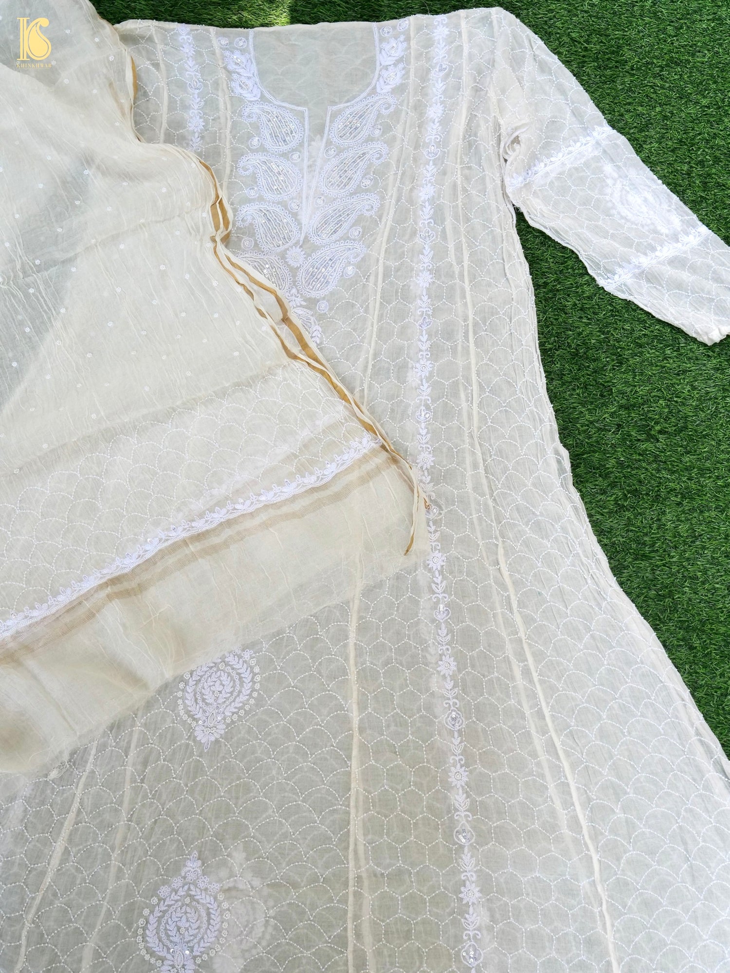 Chikankari Pure Chanderi Silk Suit Set