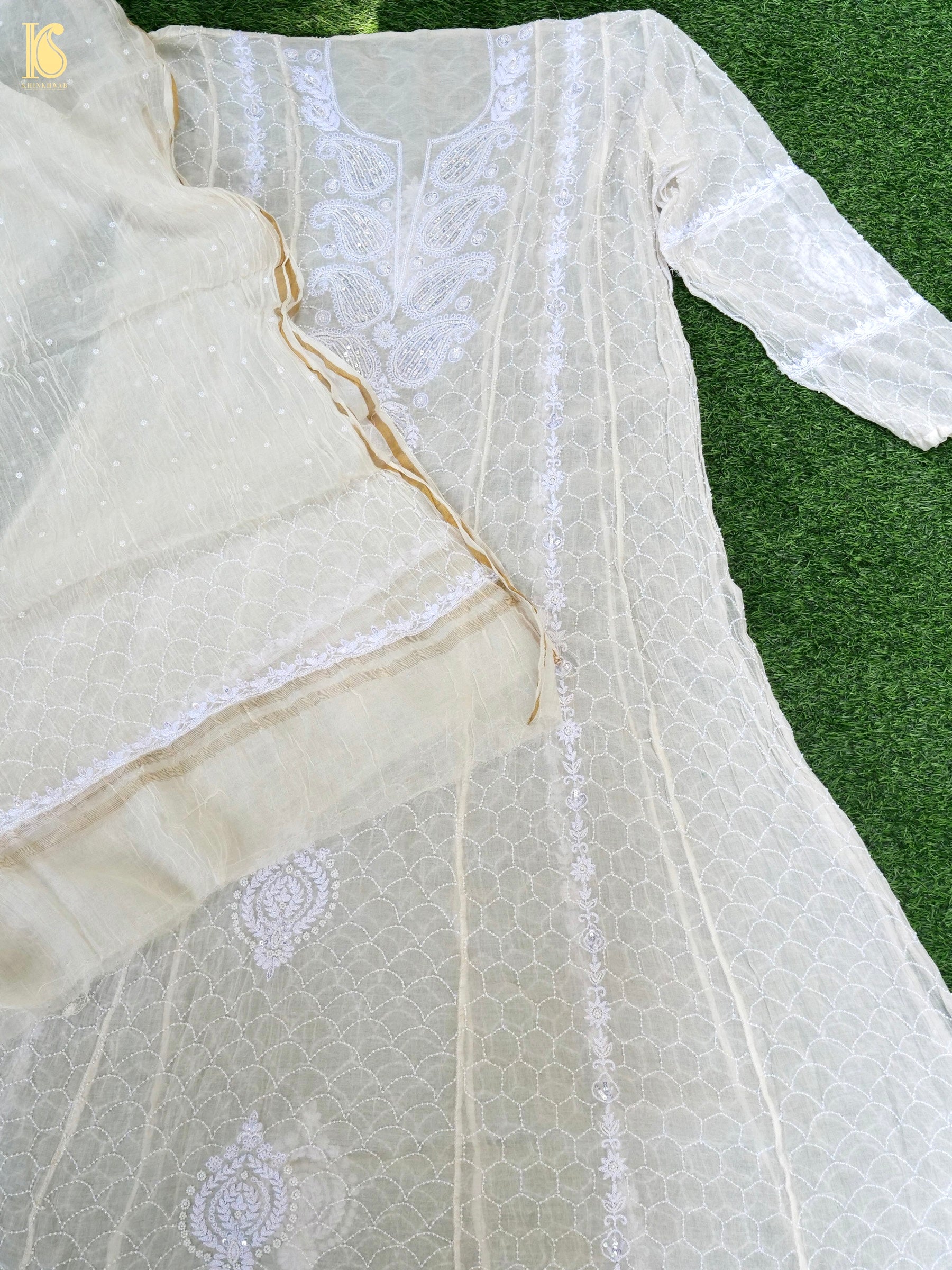 Chikankari Pure Chanderi Silk Suit Set