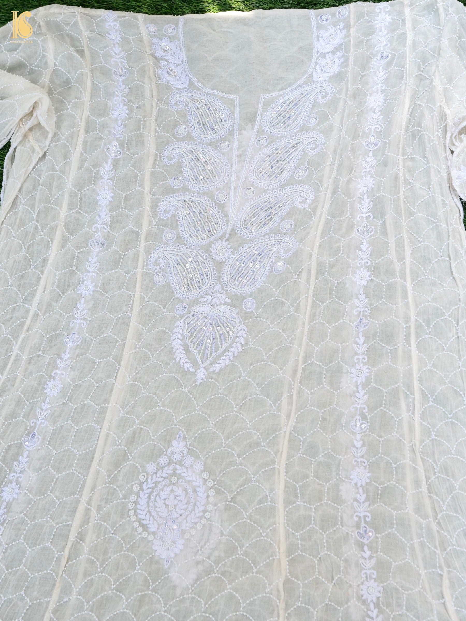 Chikankari Pure Chanderi Silk Suit Set